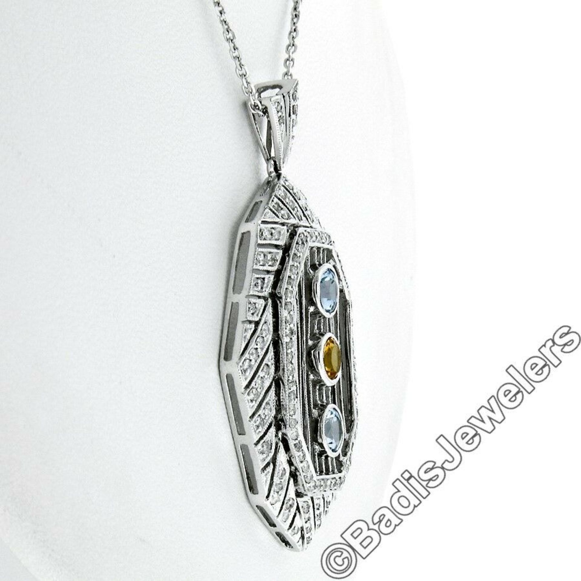 18kt White Gold 2.15ctw Aquamarine, Citrine, & Diamond Open Milgrain Pendant Nec - Image 5 of 7