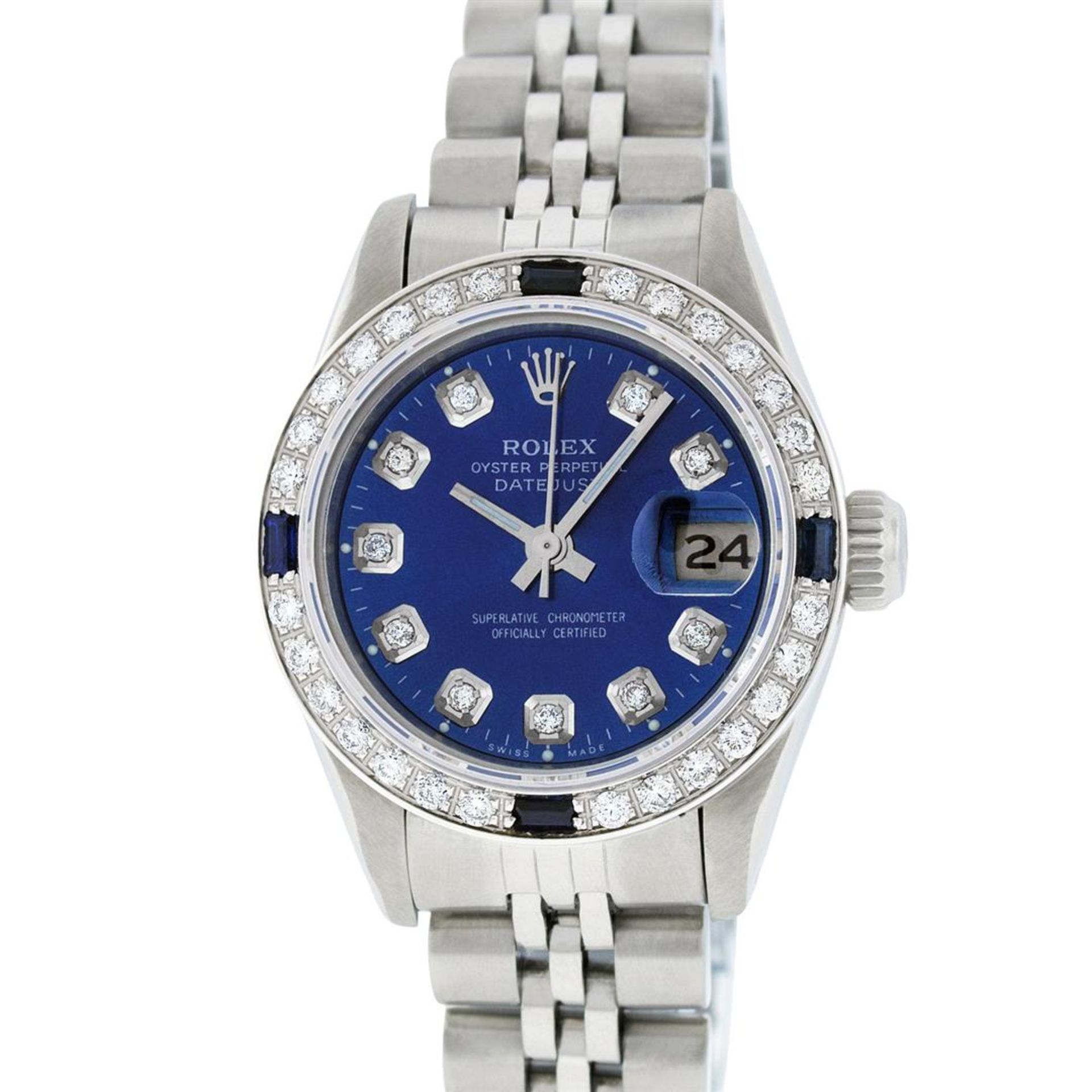 Rolex Ladies Stainless Steel Blue Diamond & Sapphire Oyster Perpetual Datejust W - Image 2 of 8