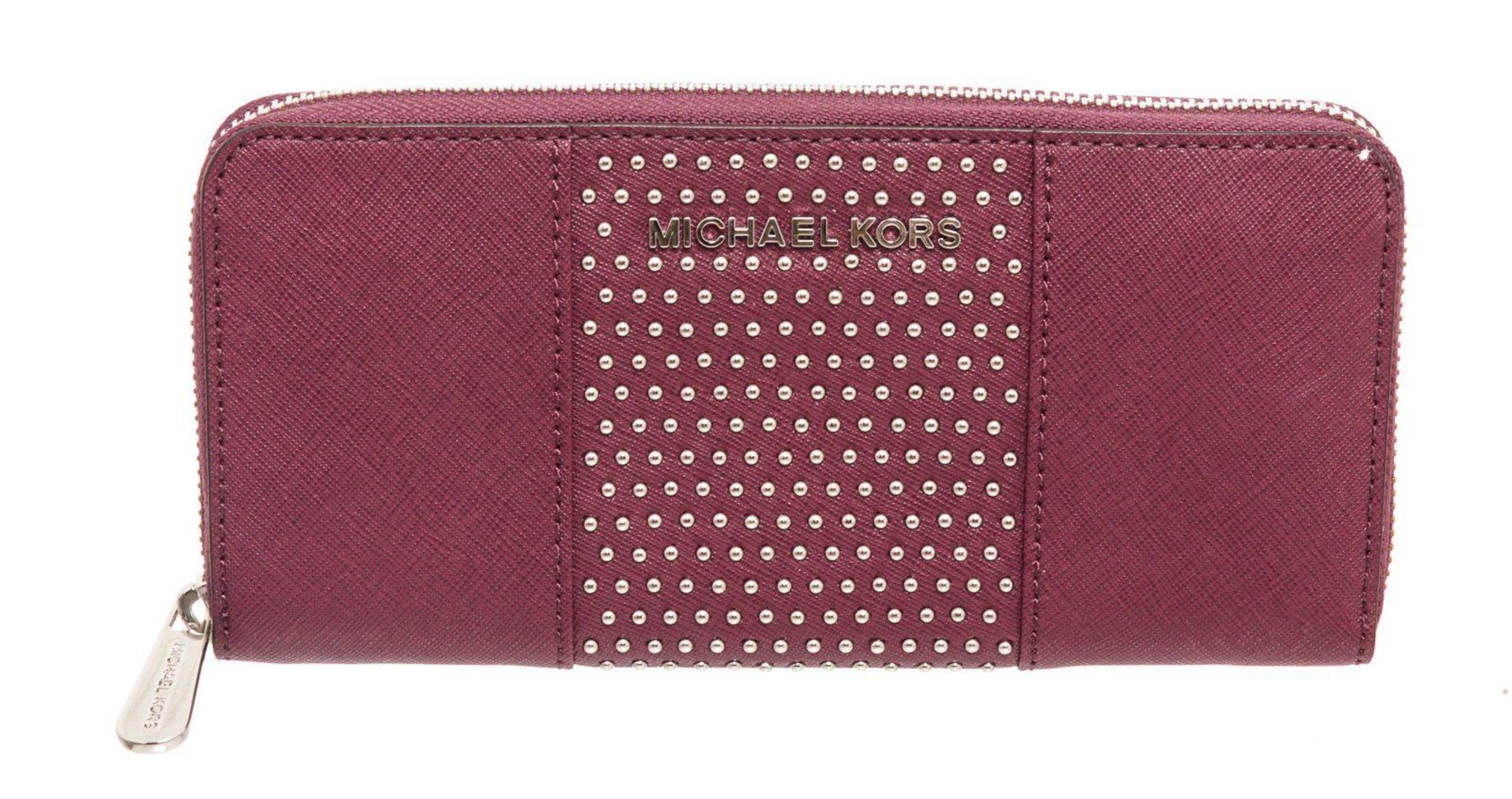 Michael Kors Purple Studded Leather Jet Set Continental Zippy Wallet