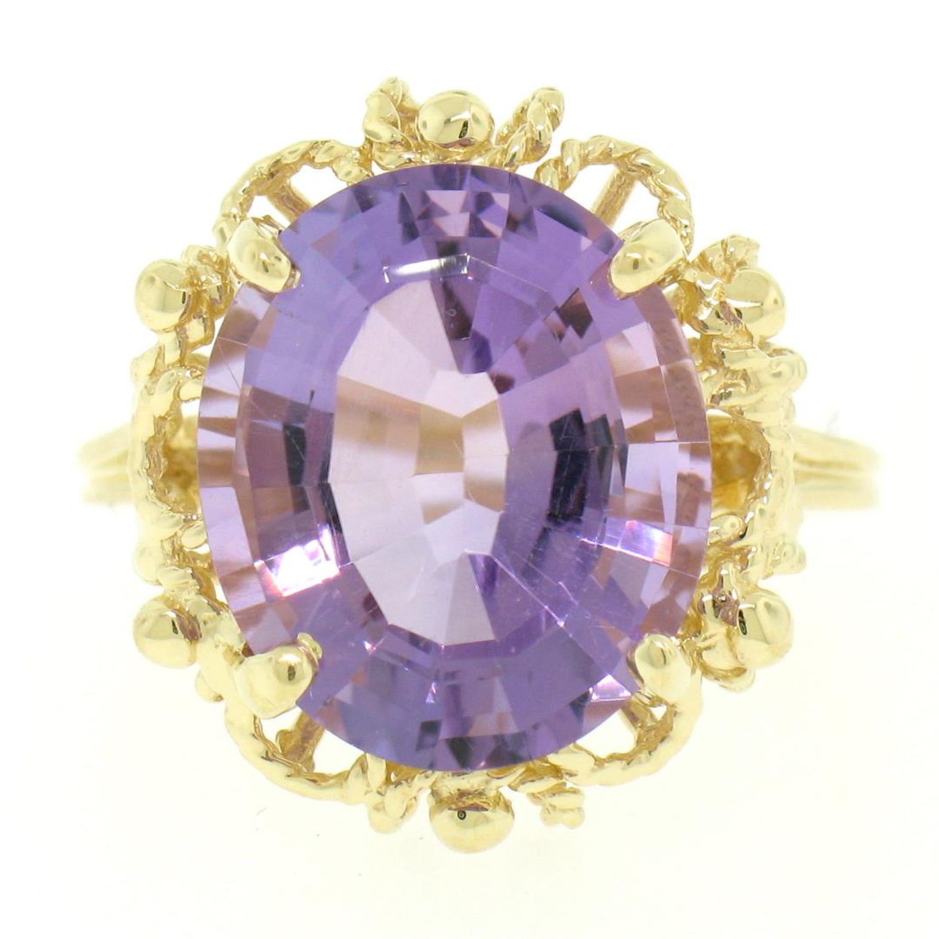 14k Solid Yellow Gold Rope Frame Large 6.71 ct Oval Step Amethyst Solitaire Ring