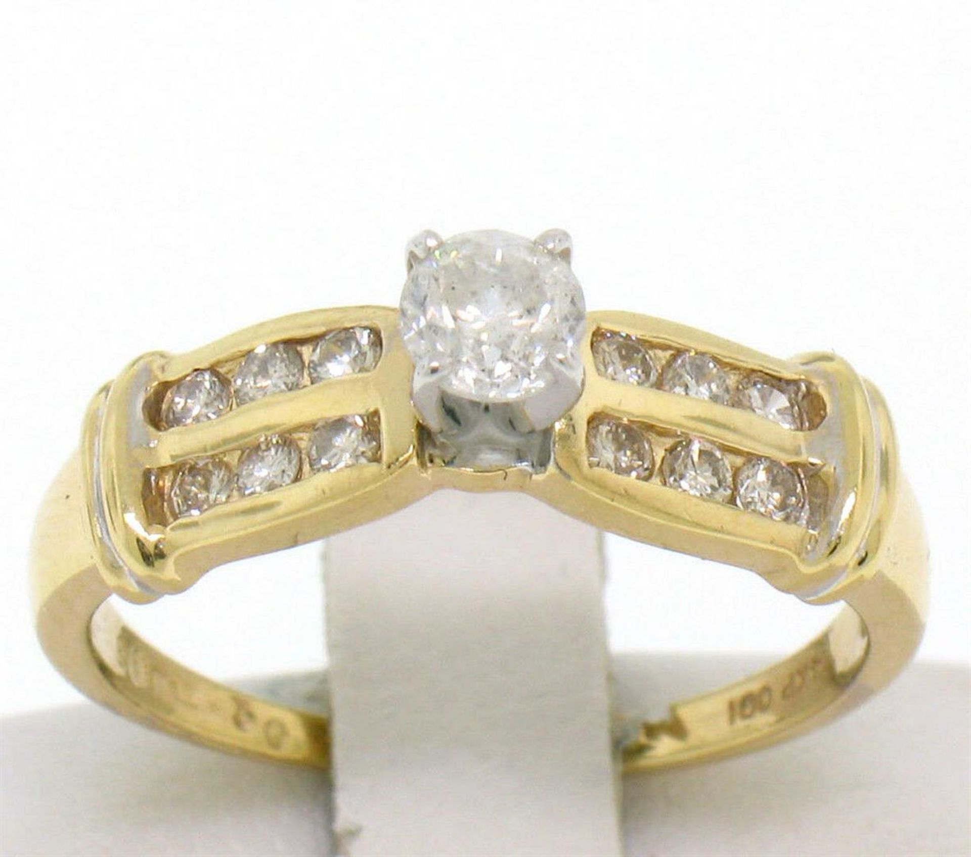 14k Yellow Gold 0.30ctw Round Diamond & Dual Row Channel Accent Engagement Ring - Image 2 of 6