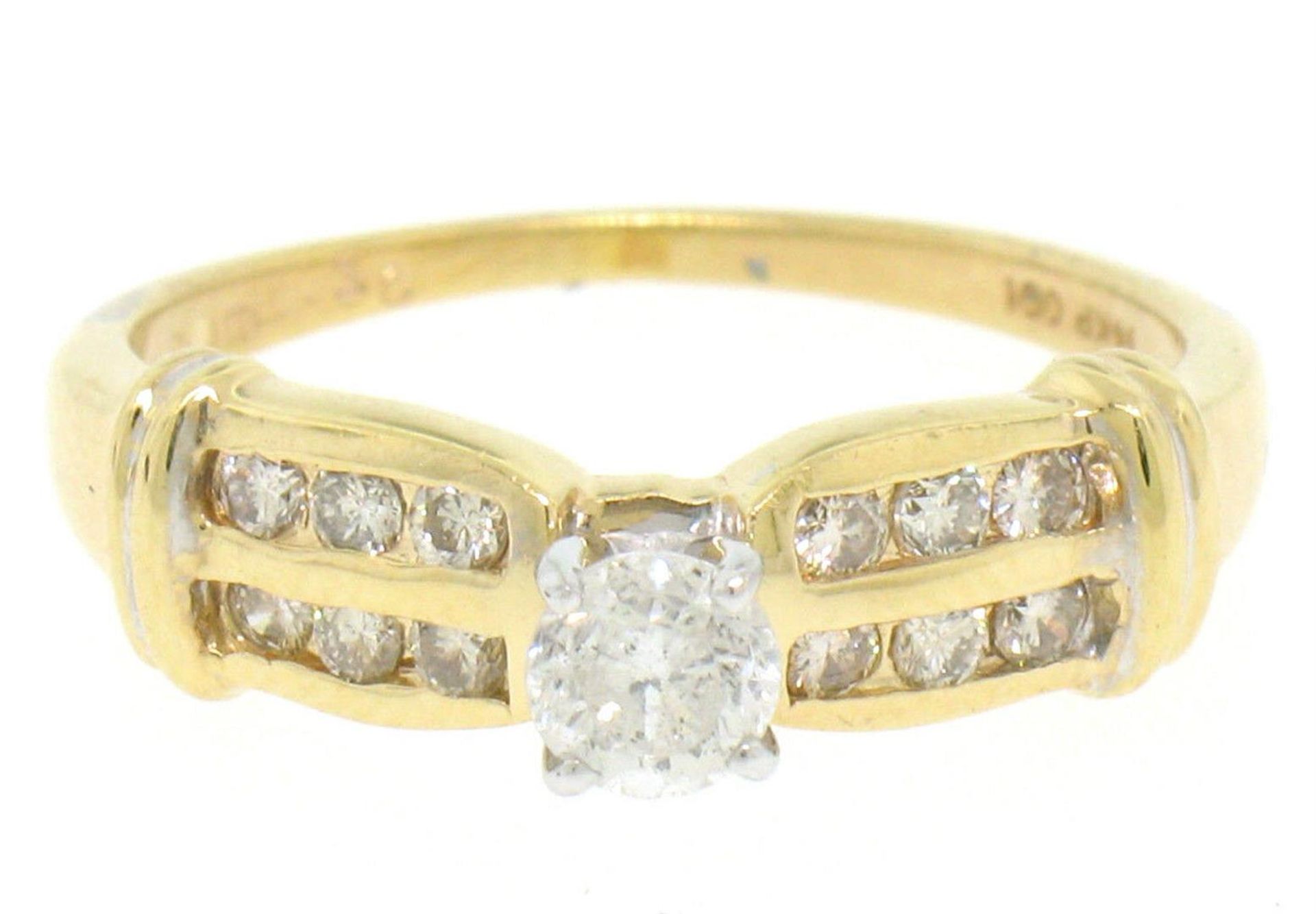 14k Yellow Gold 0.30ctw Round Diamond & Dual Row Channel Accent Engagement Ring