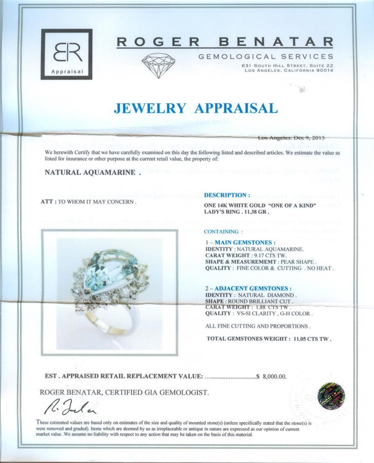 9.17 ctw Aquamarine and Diamond Ring - 14KT White Gold - Image 5 of 5
