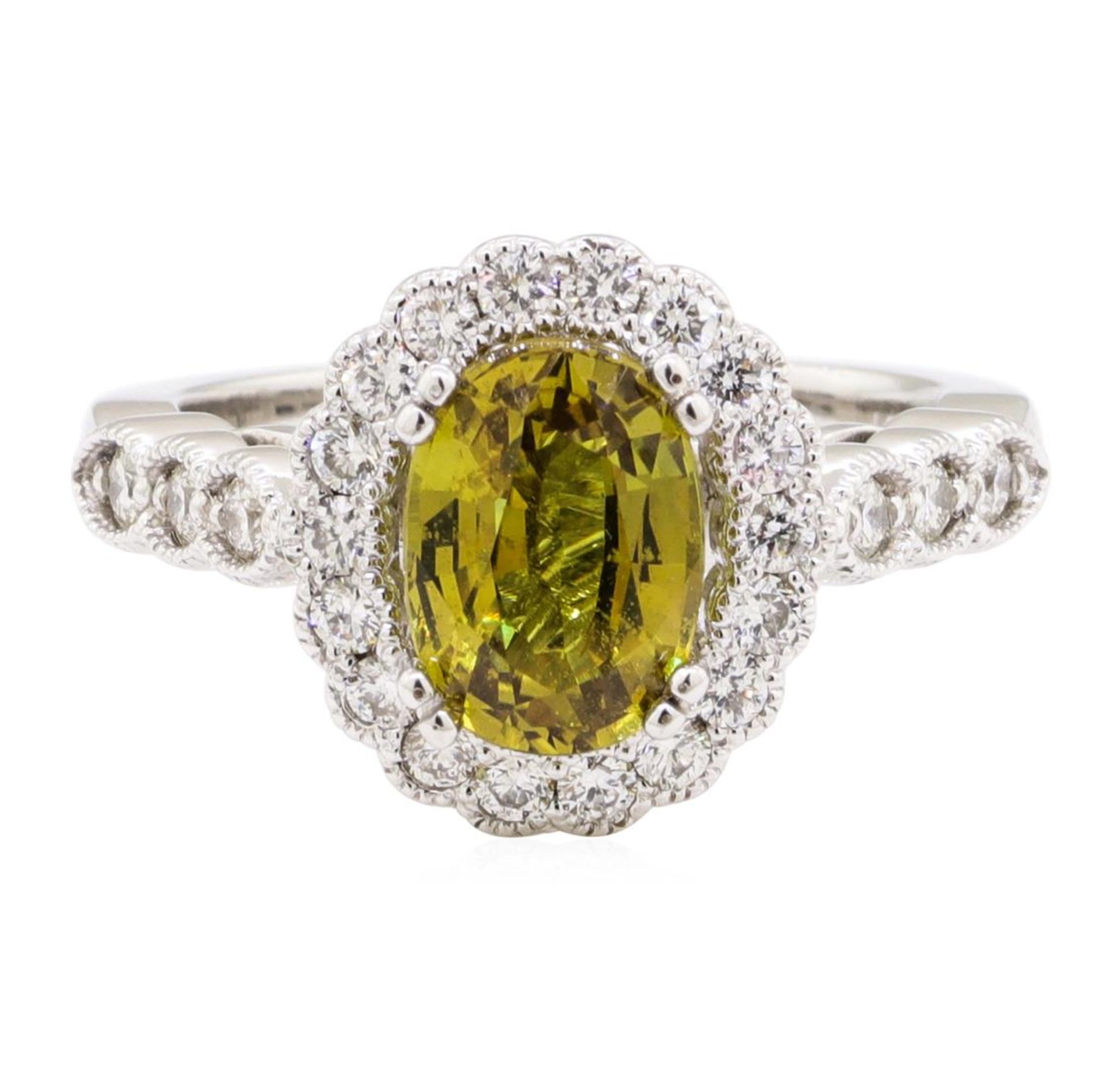 3.17 ctw Oval Mixed Yellow Sapphire And Round Brilliant Cut Diamond Ring - 14KT - Image 2 of 5