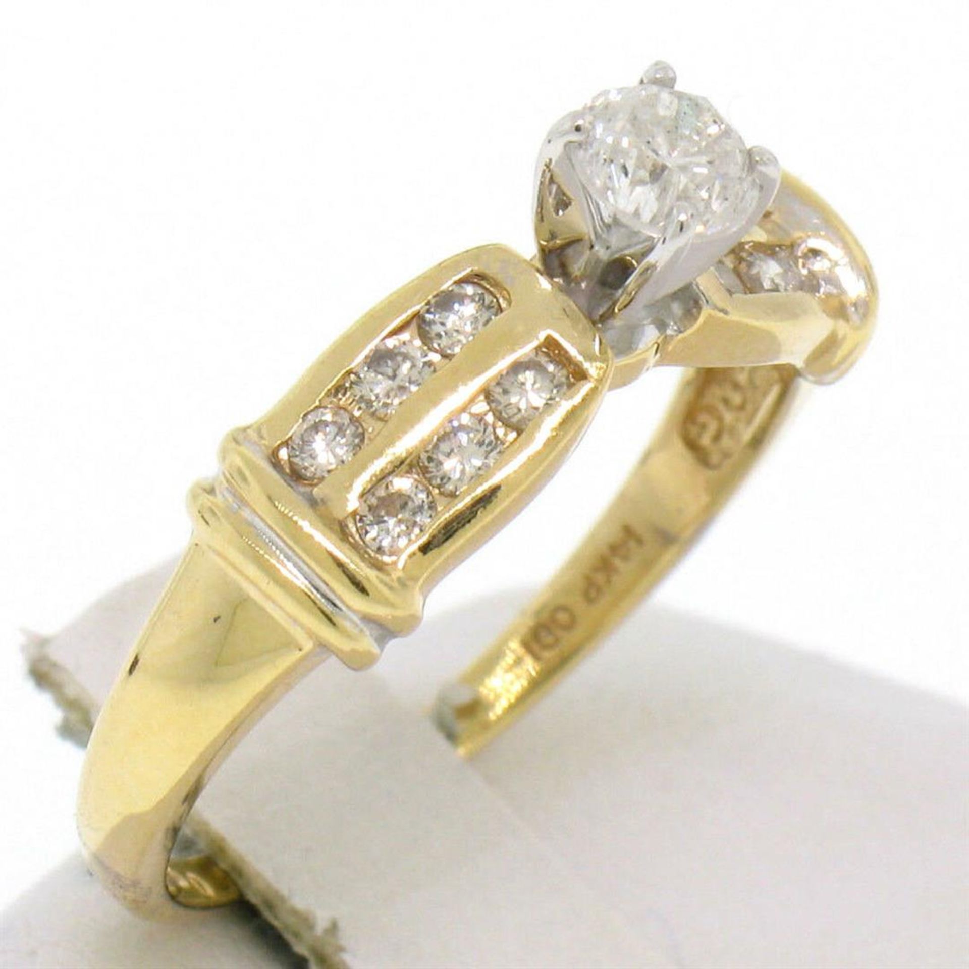 14k Yellow Gold 0.30ctw Round Diamond & Dual Row Channel Accent Engagement Ring - Image 3 of 6