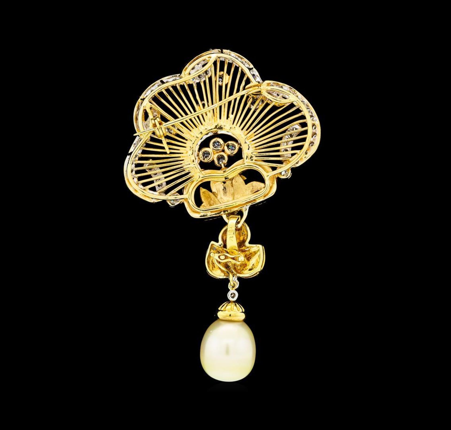 2.65 ctw Diamond and Pearl Pendant-Pin - 18KT Yellow Gold - Image 2 of 3