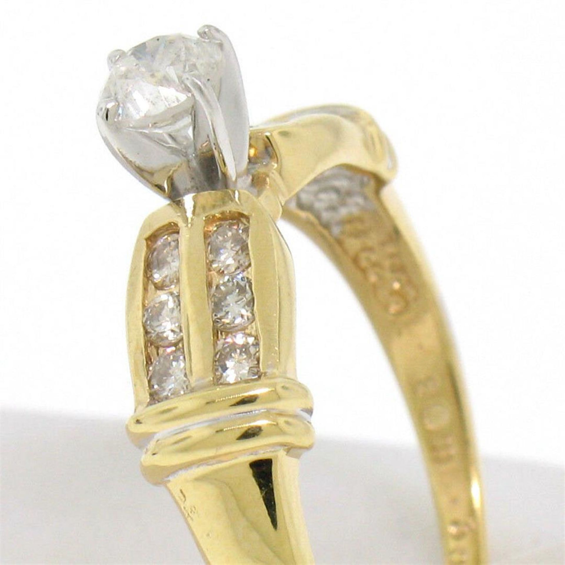 14k Yellow Gold 0.30ctw Round Diamond & Dual Row Channel Accent Engagement Ring - Image 4 of 6