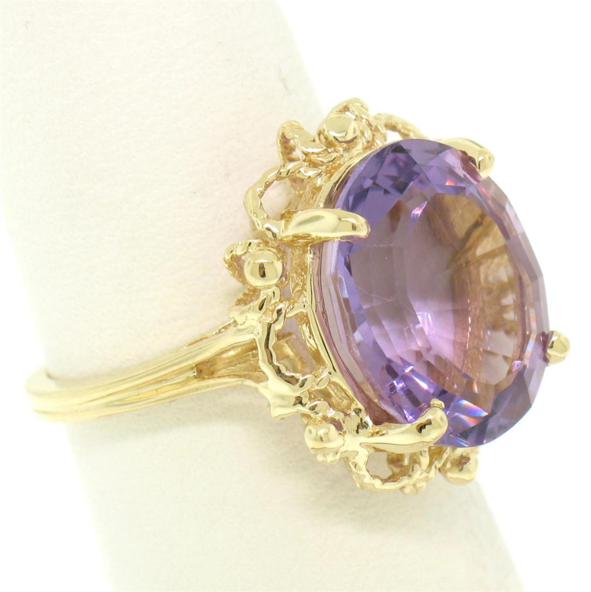 14k Solid Yellow Gold Rope Frame Large 6.71 ct Oval Step Amethyst Solitaire Ring - Image 3 of 6