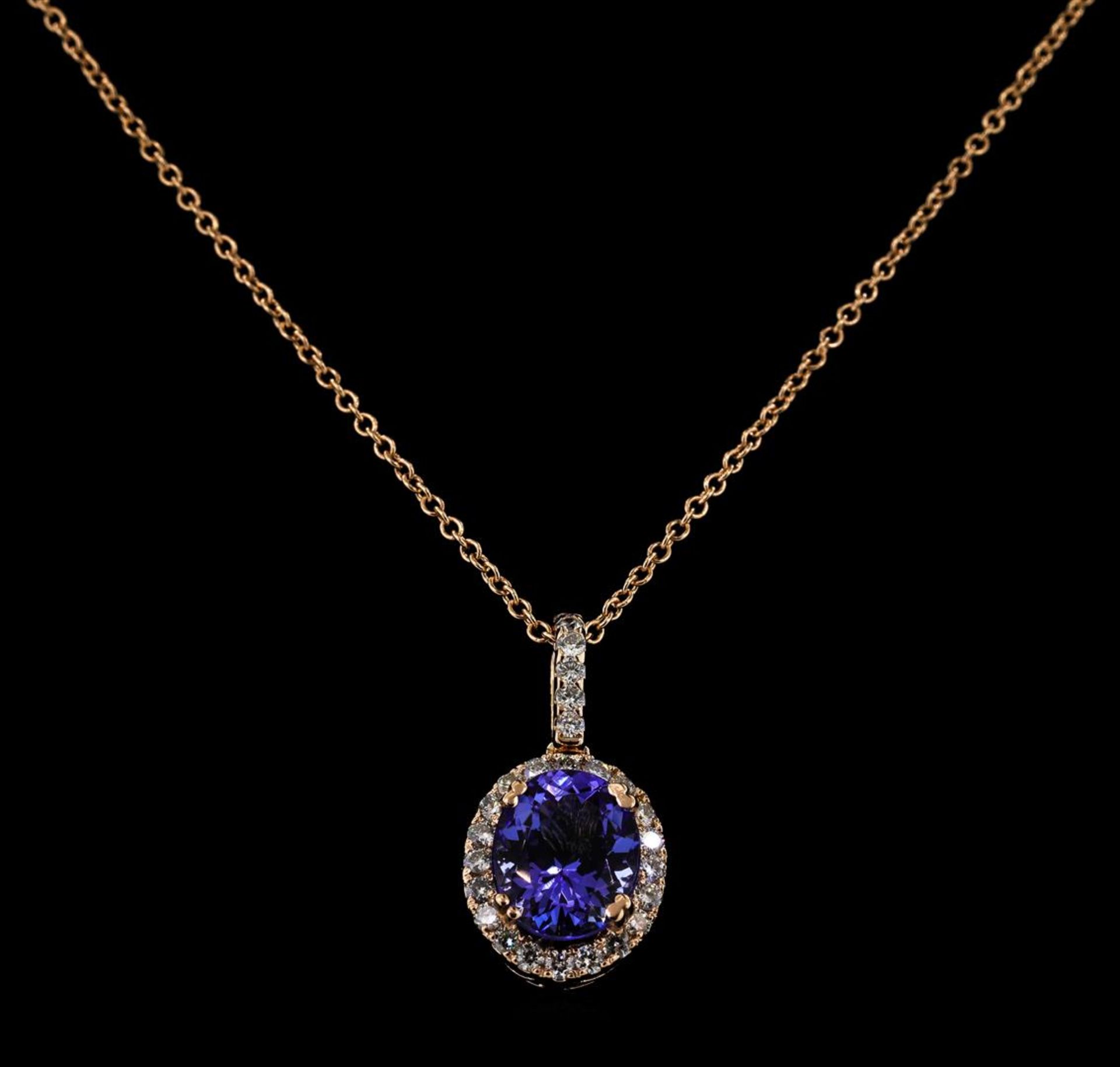2.46ct Tanzanite and Diamond Pendant With Chain - 14KT Rose Gold - Image 2 of 2