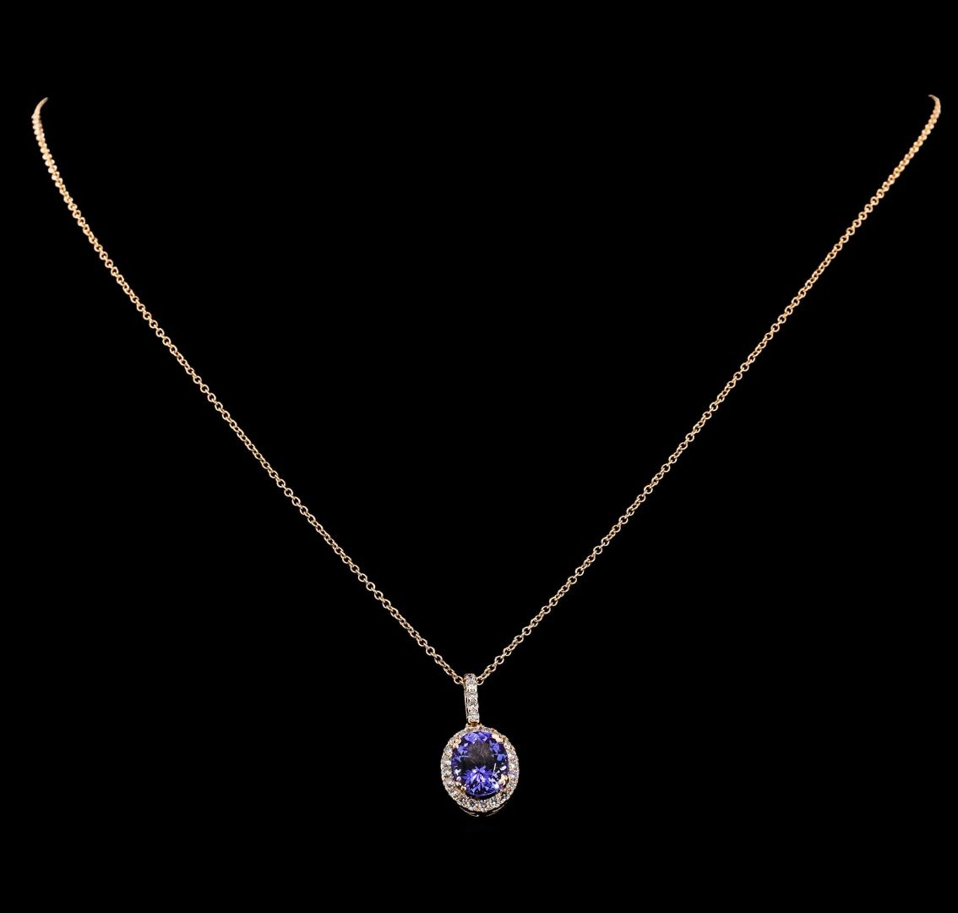 2.46ct Tanzanite and Diamond Pendant With Chain - 14KT Rose Gold