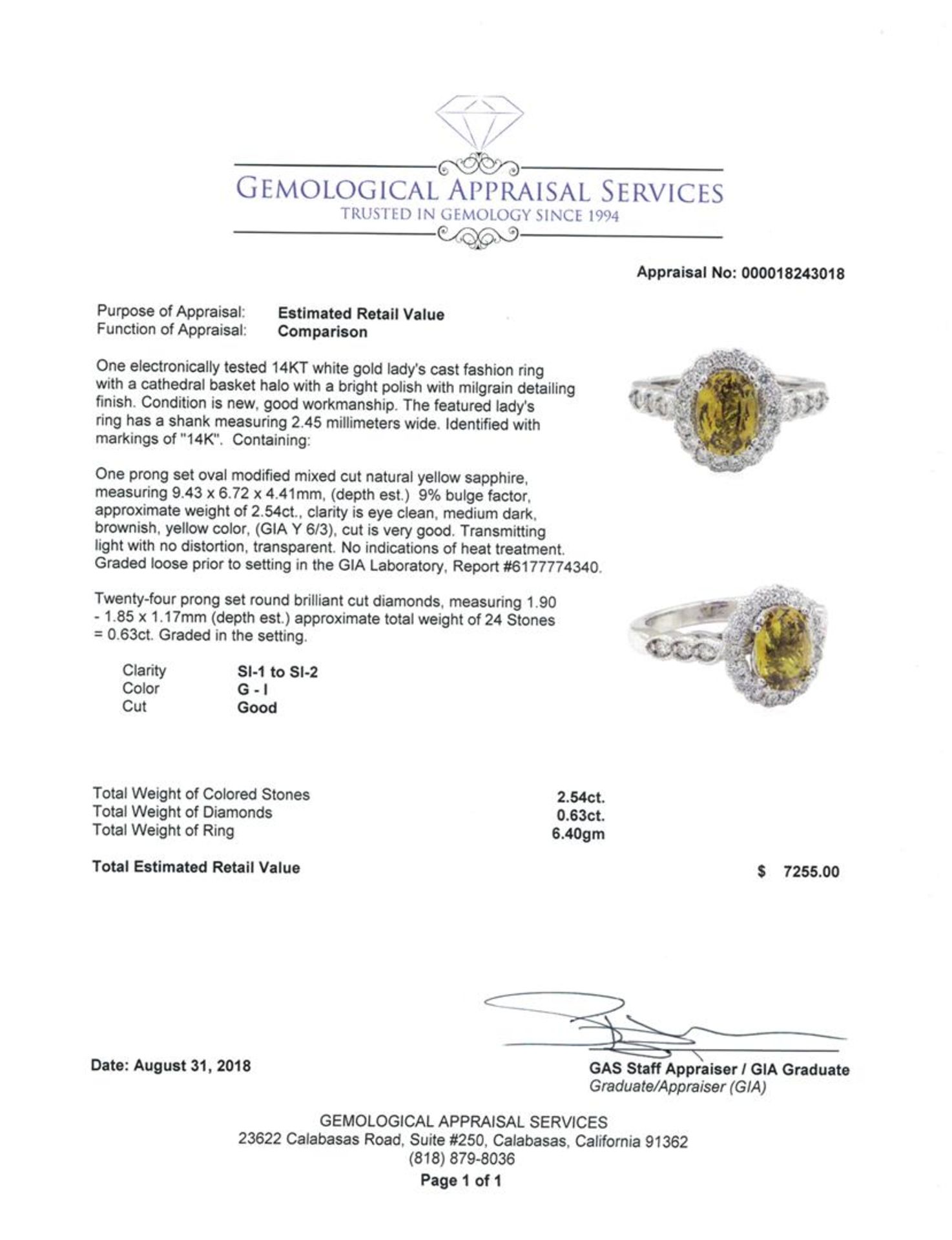 3.17 ctw Oval Mixed Yellow Sapphire And Round Brilliant Cut Diamond Ring - 14KT - Image 5 of 5