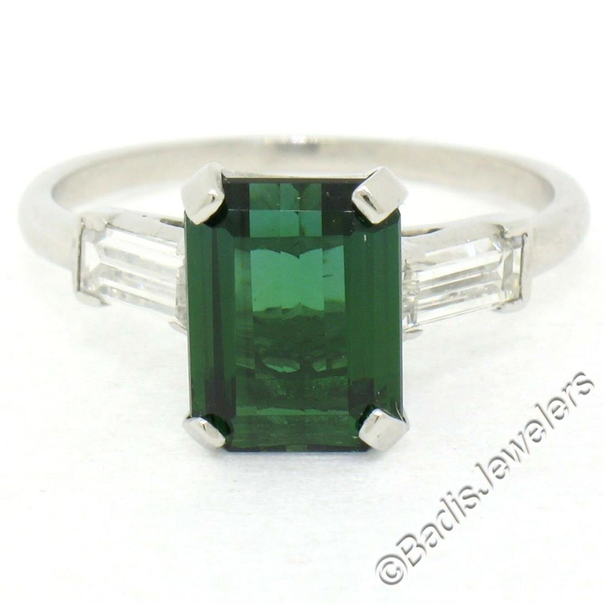 Vintage 18kt White Gold 2.62ctw Green Tourmaline Solitaire and Diamond Ring