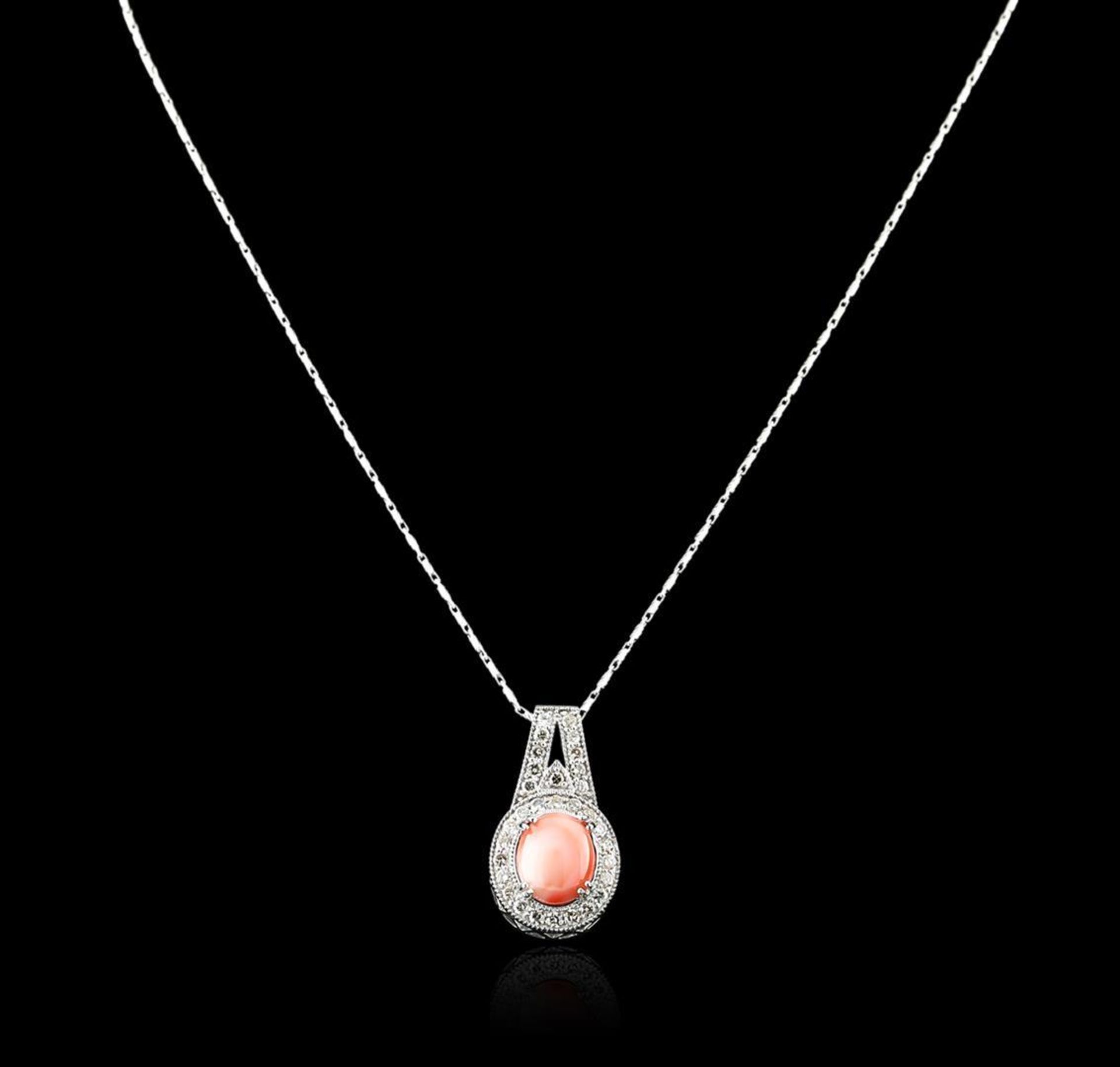 14KT White Gold 4.90 ctw Coral and Diamond Pendant With Chain - Image 2 of 3