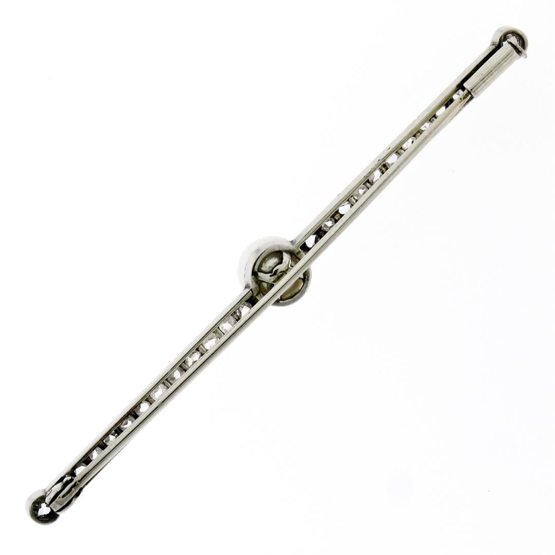 Antique 18K Gold 1.10ctw Rose & Old Mine Diamond & Pearl Milgrain Bar Pin Brooch - Image 5 of 5