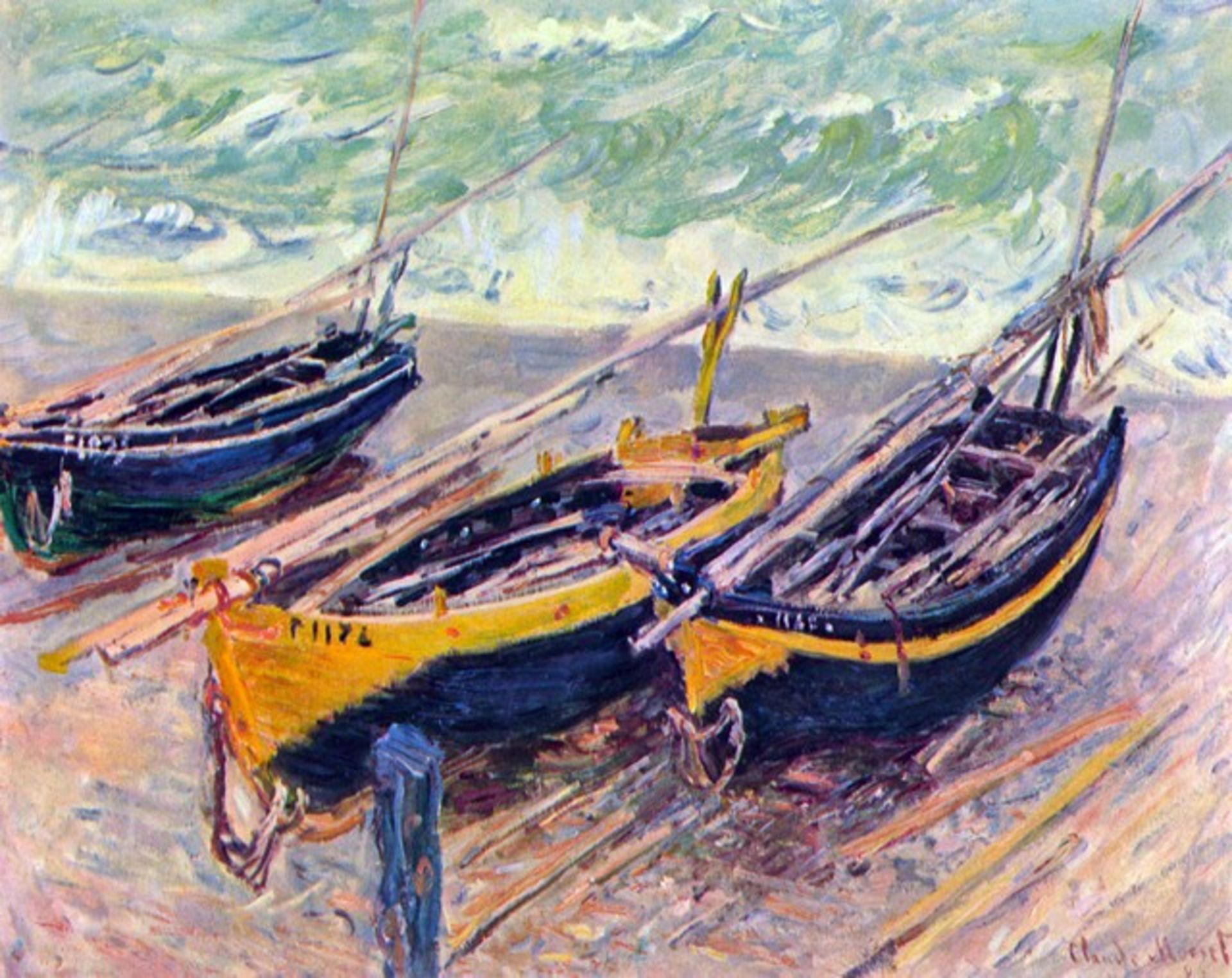 Claude Monet - Dock of Etretat (Three Fishing Boats)