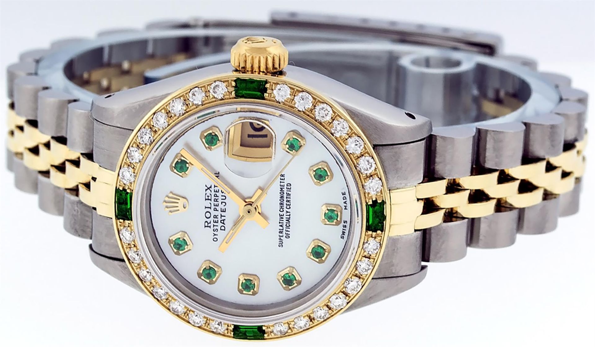 Rolex Ladies 2 Tone Mother Of Pearl & Emerald 26MM Datejust Wristwatch - Image 2 of 9