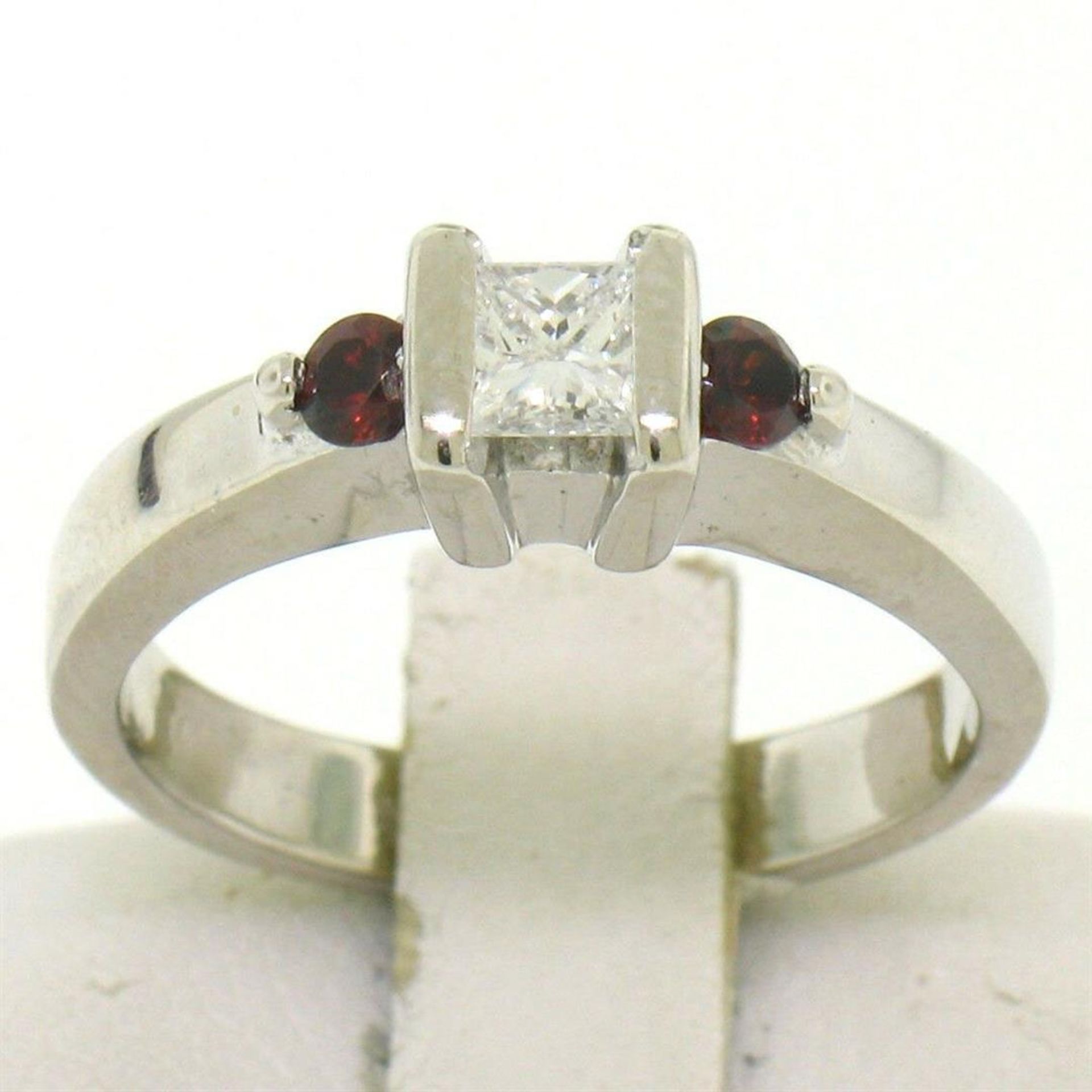 14kt White Gold 0.41ctw Princess Diamond and Garnet Engagement Ring