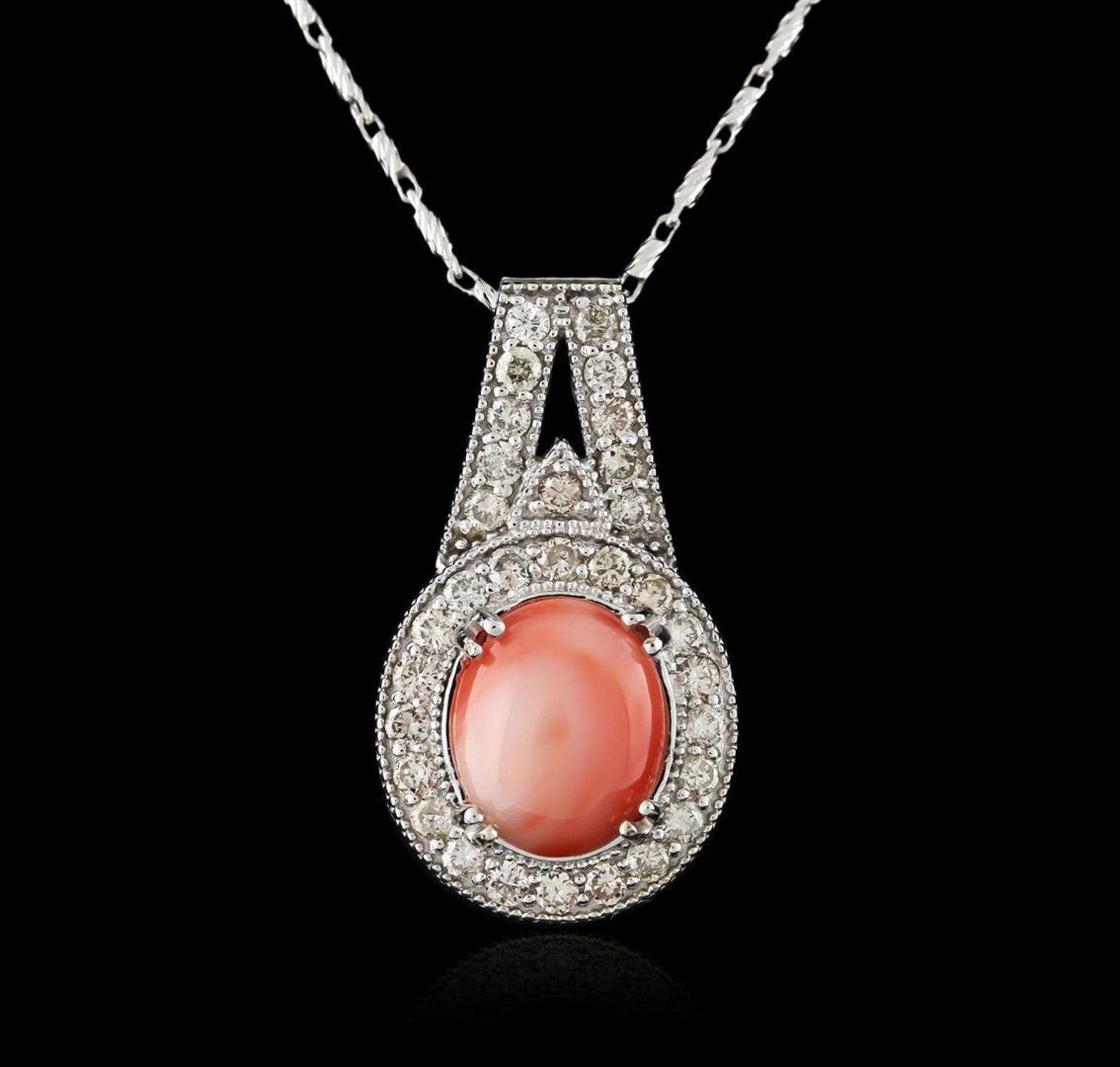 14KT White Gold 4.90 ctw Coral and Diamond Pendant With Chain