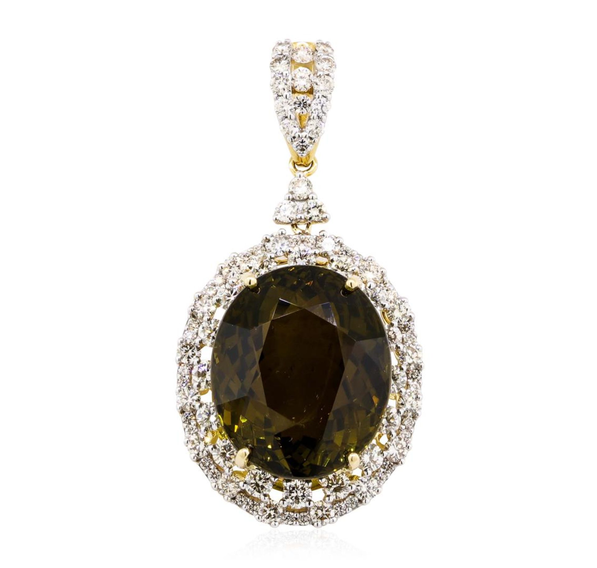 48.13 ctw Oval Mixed Yellow Tourmaline And Round Brilliant Cut Diamond Pendant -