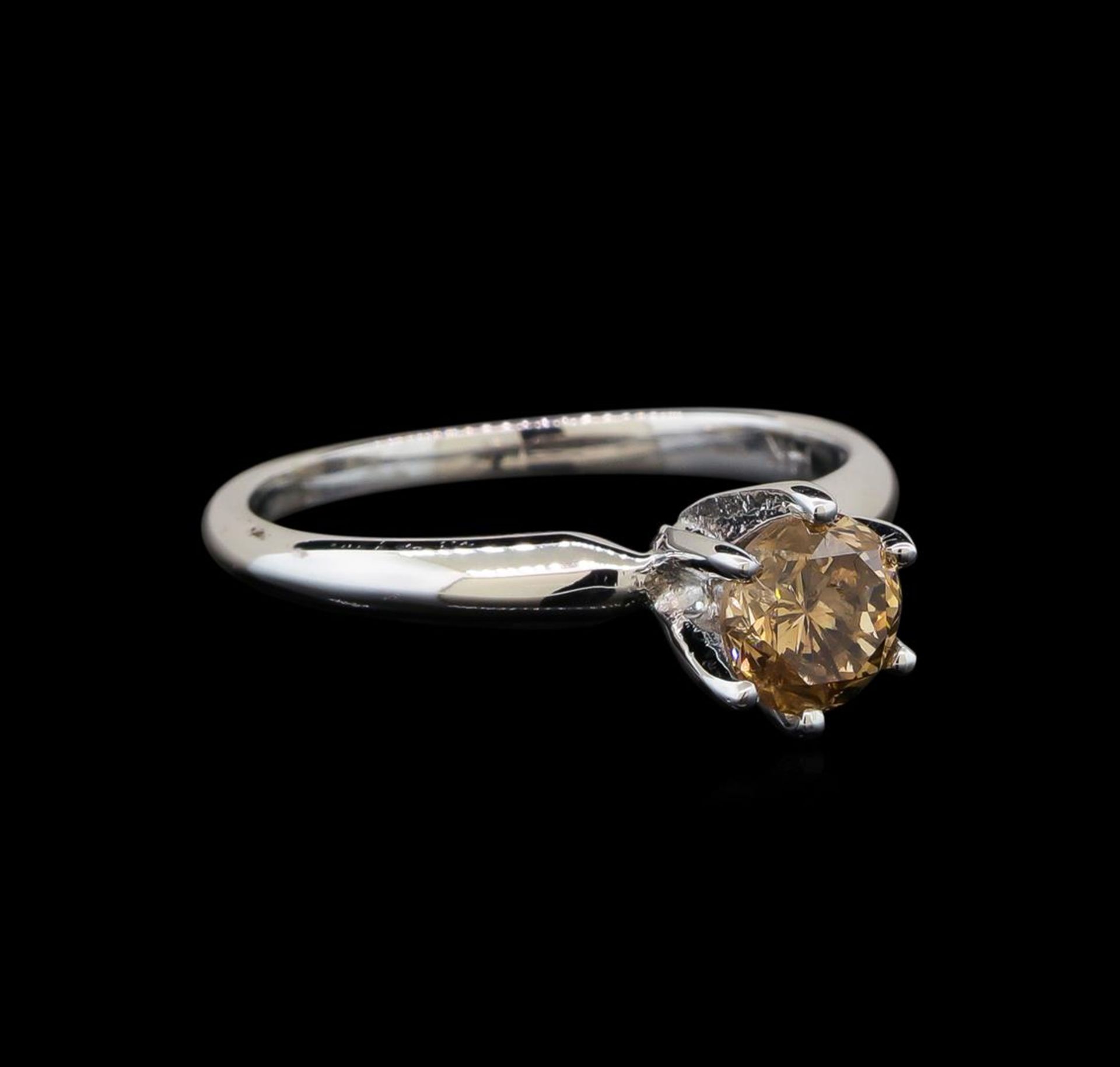 14KT White Gold 0.80ct Round Cut Fancy Brown Diamond Solitaire Ring