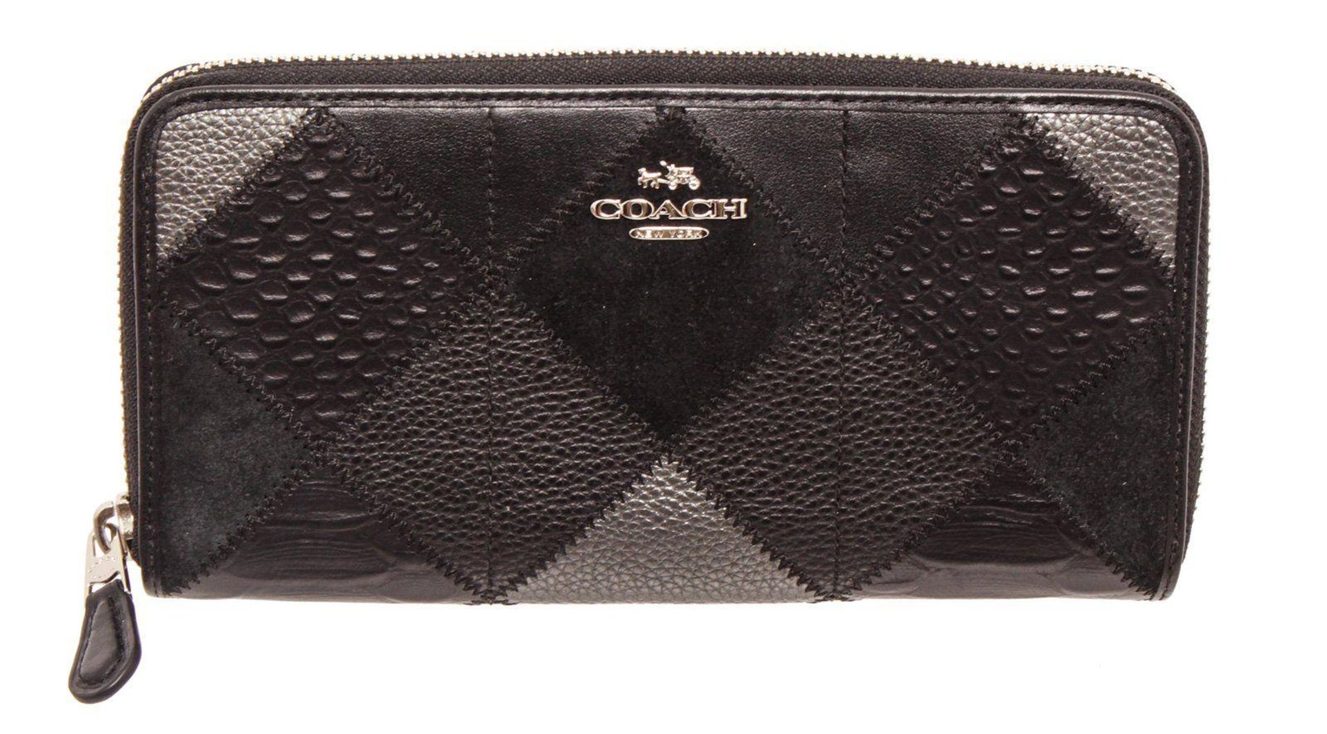 Coach Black Metallic Leather Patchwork Zippy Wallet