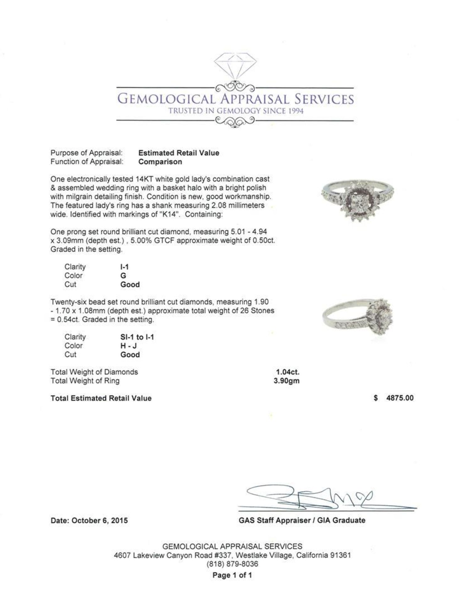 1.04ctw Diamond Ring - 14KT White Gold - Image 3 of 3