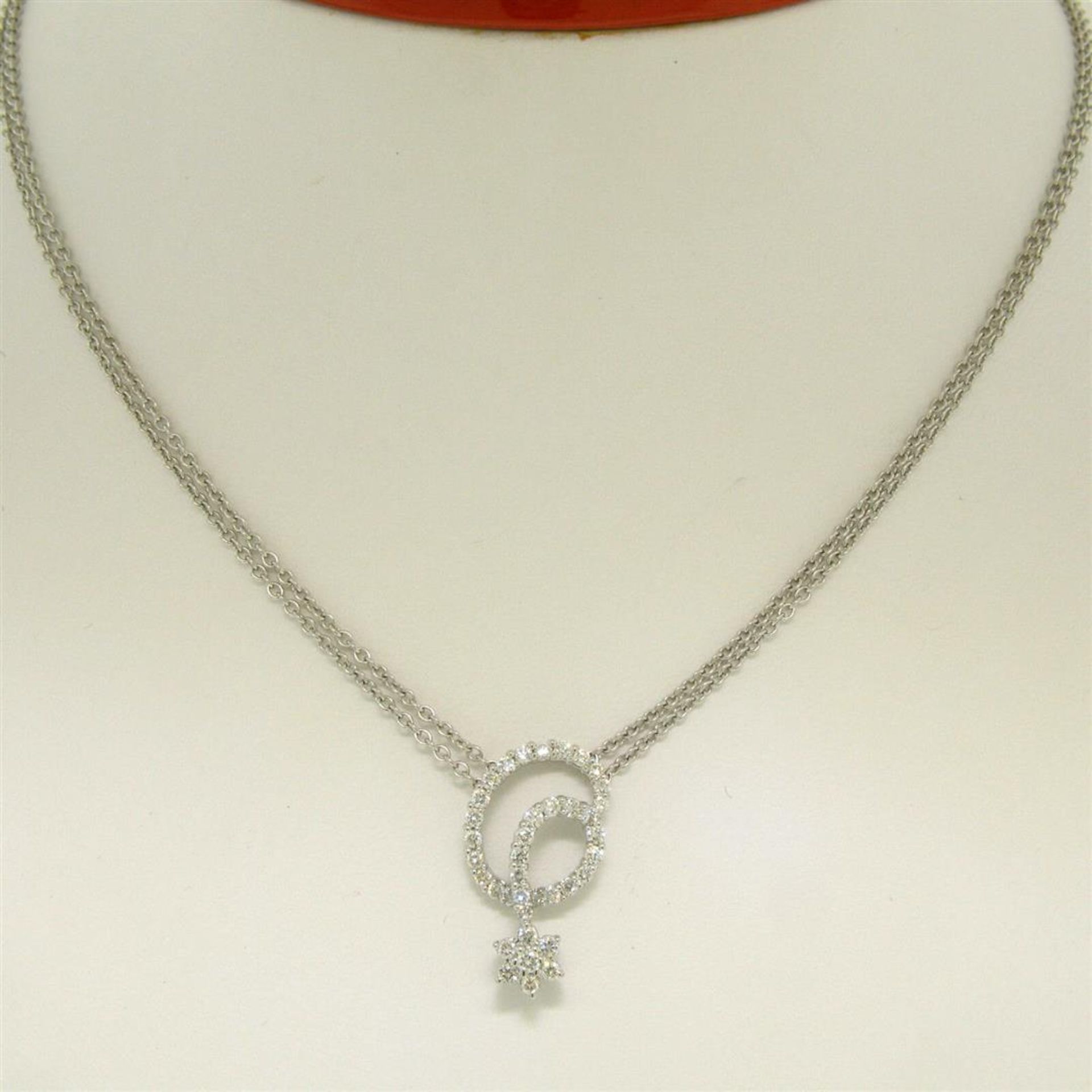 18K White Gold 1.15ctw F VS2 Diamond Cluster Star Double Cable Chain Necklace - Image 3 of 6