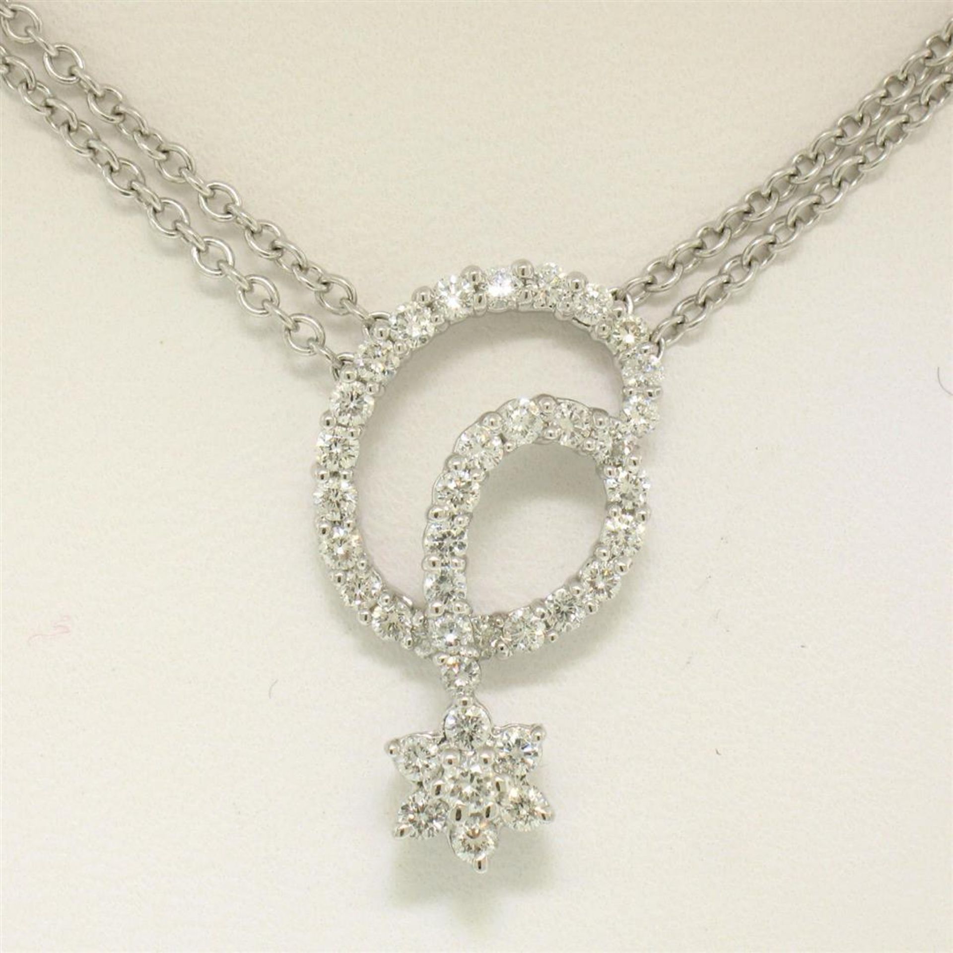 18K White Gold 1.15ctw F VS2 Diamond Cluster Star Double Cable Chain Necklace - Image 2 of 6