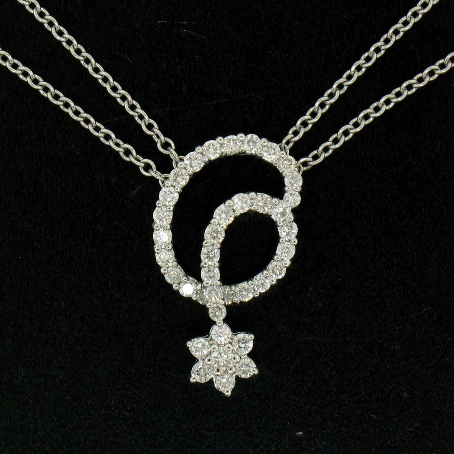 18K White Gold 1.15ctw F VS2 Diamond Cluster Star Double Cable Chain Necklace