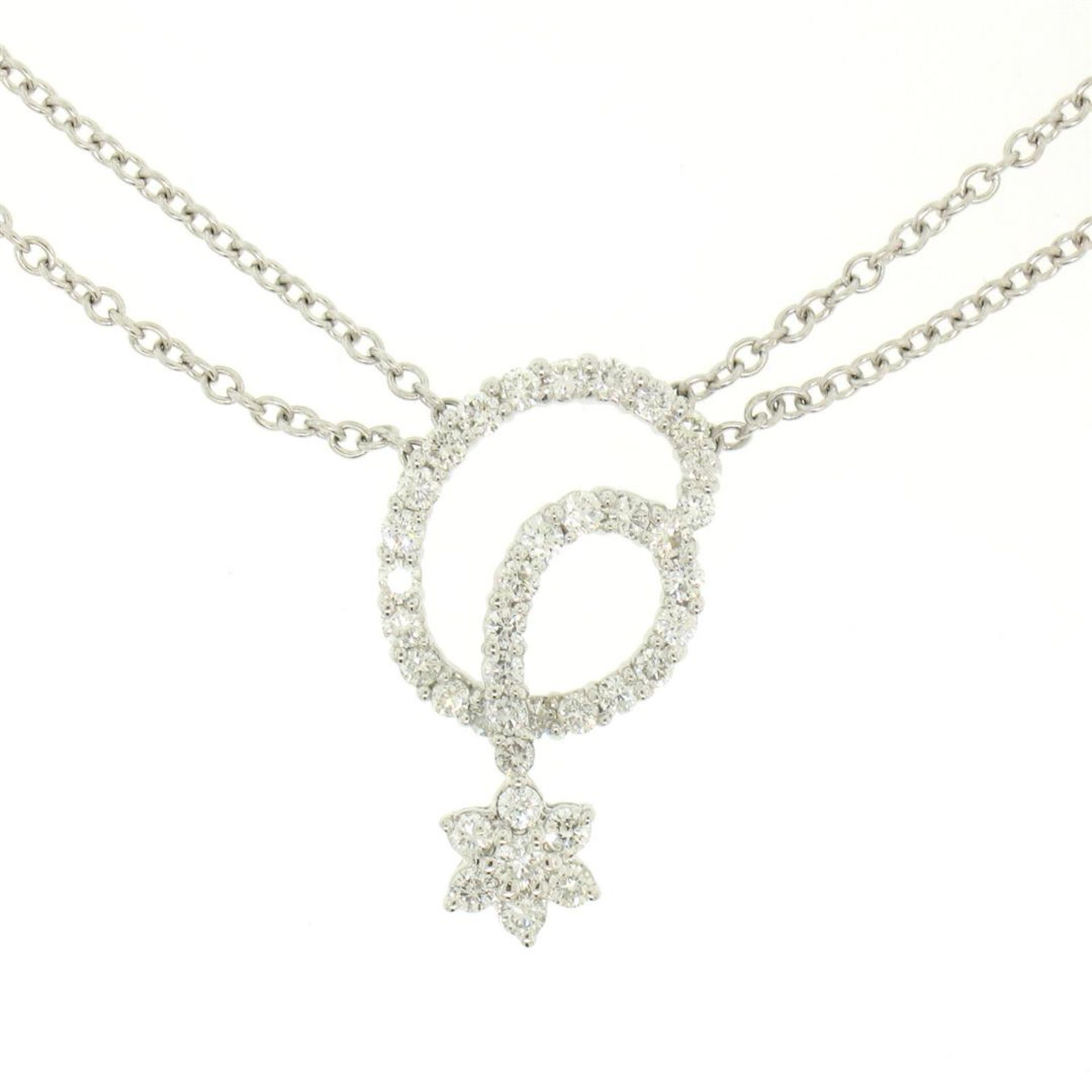 18K White Gold 1.15ctw F VS2 Diamond Cluster Star Double Cable Chain Necklace - Image 5 of 6