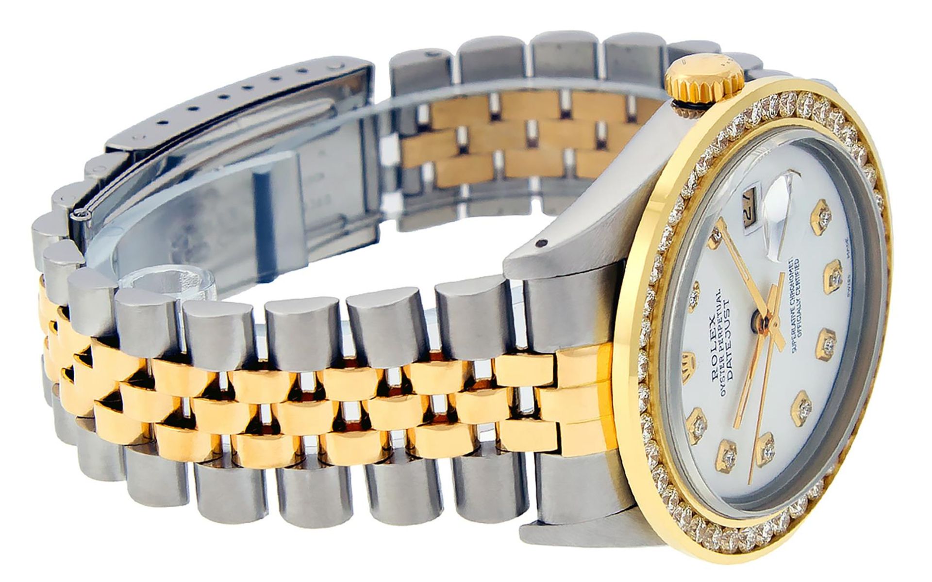 Rolex Mens 2 Tone White Diamond 3ctw Channel Set Datejust Wriswatch - Image 4 of 9