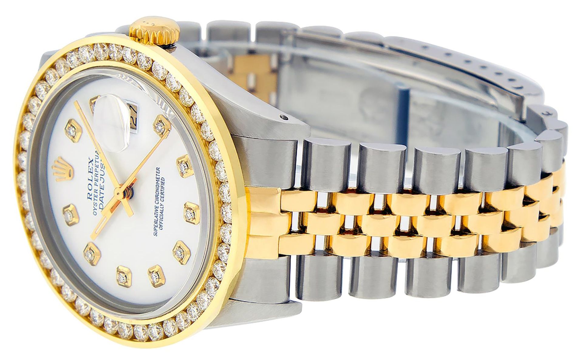 Rolex Mens 2 Tone White Diamond 3ctw Channel Set Datejust Wriswatch - Image 8 of 9