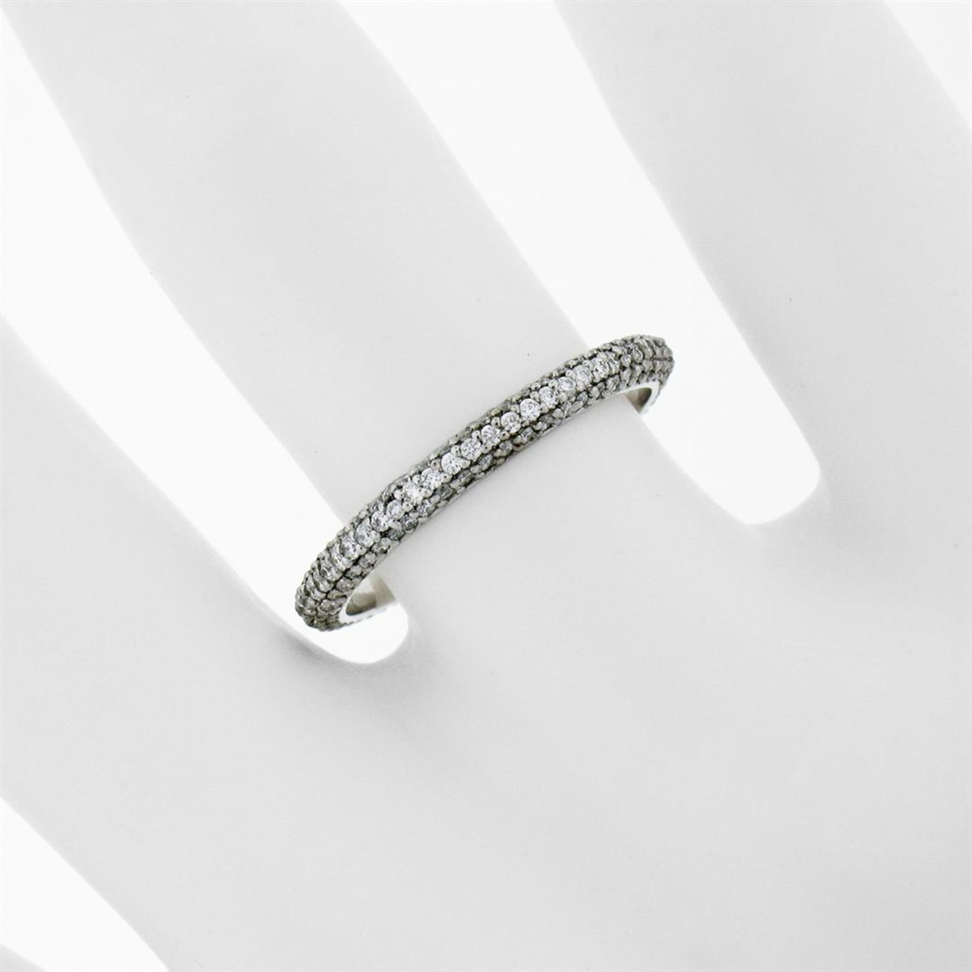 14K White Gold .85ctw Diamond 2.30mm Domed 3 Row Eternity Wedding Band Ring - Image 4 of 6