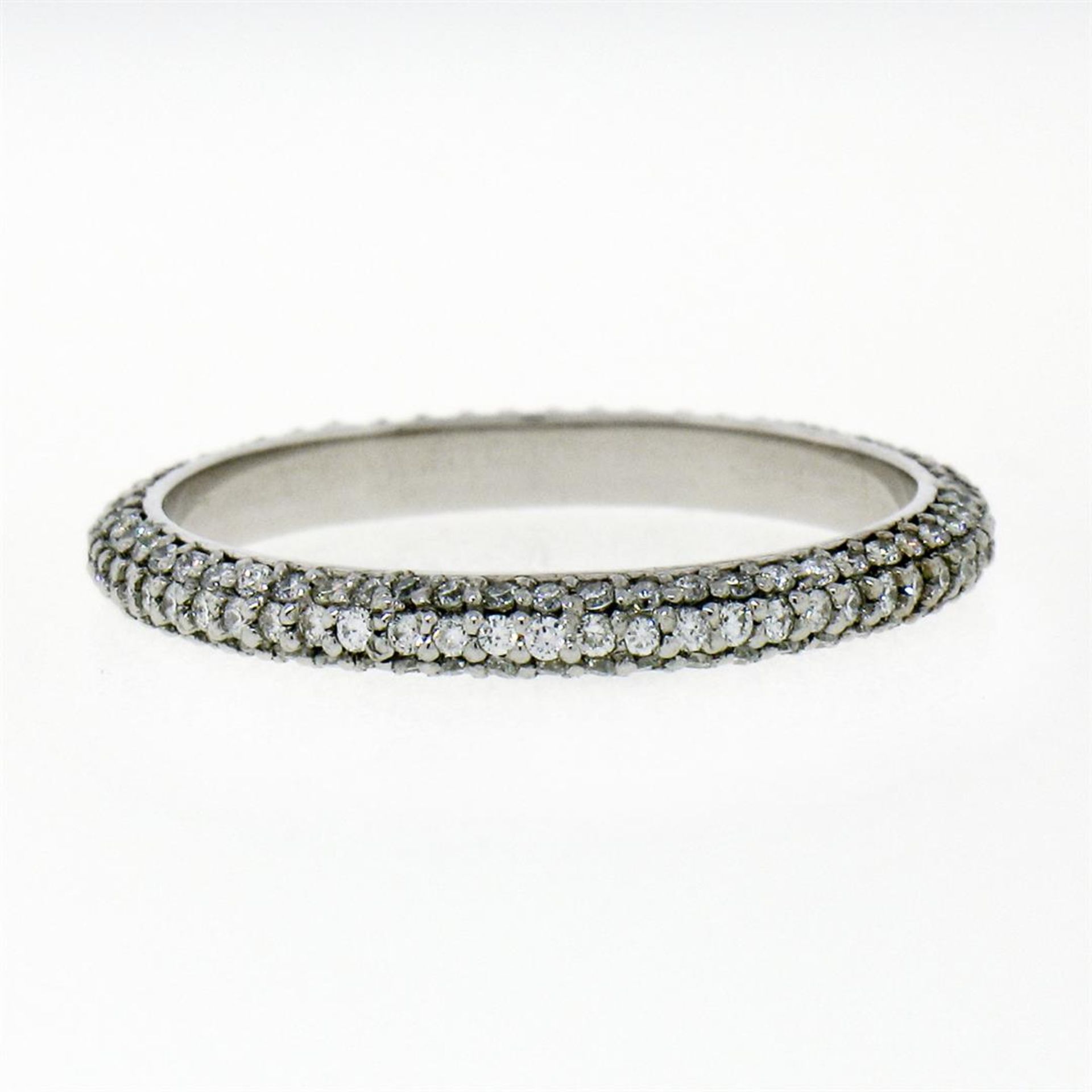 14K White Gold .85ctw Diamond 2.30mm Domed 3 Row Eternity Wedding Band Ring - Image 5 of 6