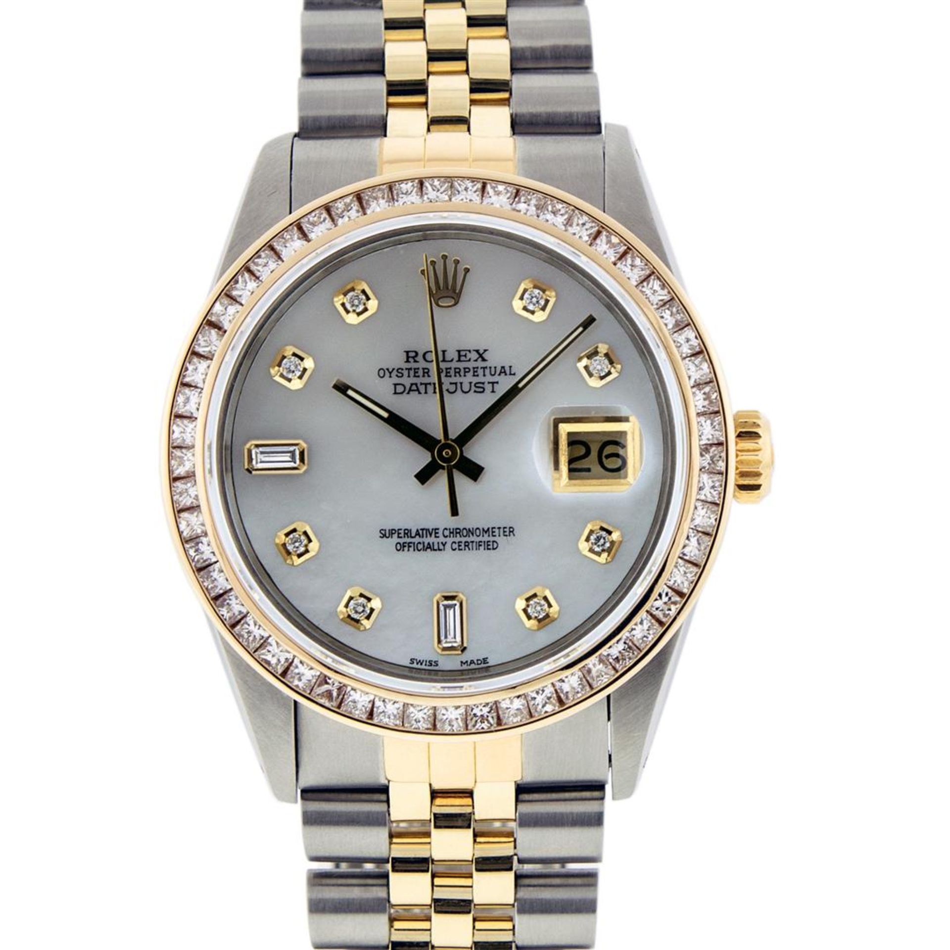 Rolex Mens 2 Tone MOP Princess Cut Diamond Datejust Wristwatch With Rolex Box - Image 3 of 9