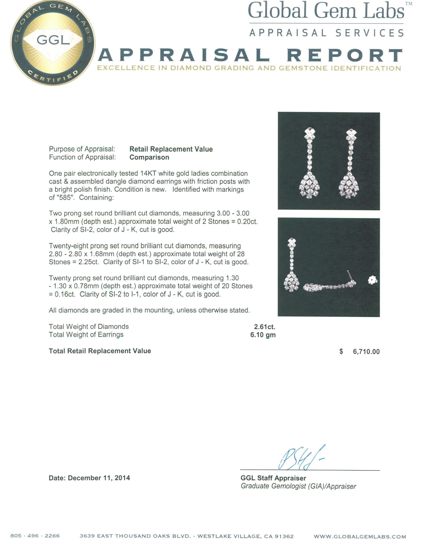 14KT White Gold 2.61 ctw Diamond Earrings - Image 3 of 3