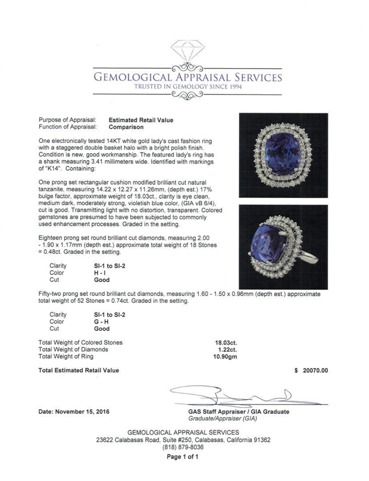 18.03 ctw Tanzanite and Diamond Ring - 14KT White Gold - Image 5 of 5