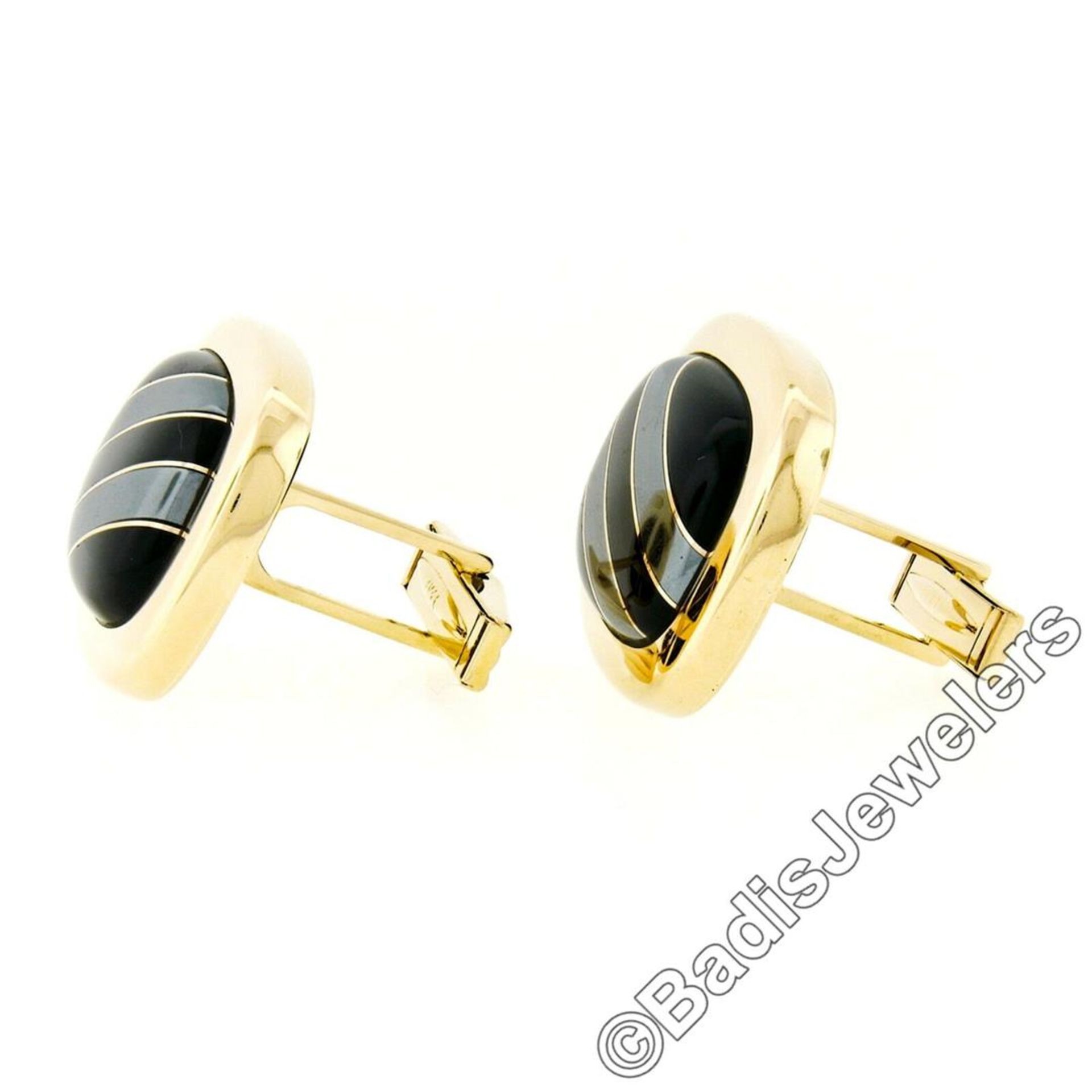 Vintage 14kt Yellow Gold Swivel Cuff Links w/ Hematite Inlaid in Black Onyx - Image 3 of 6