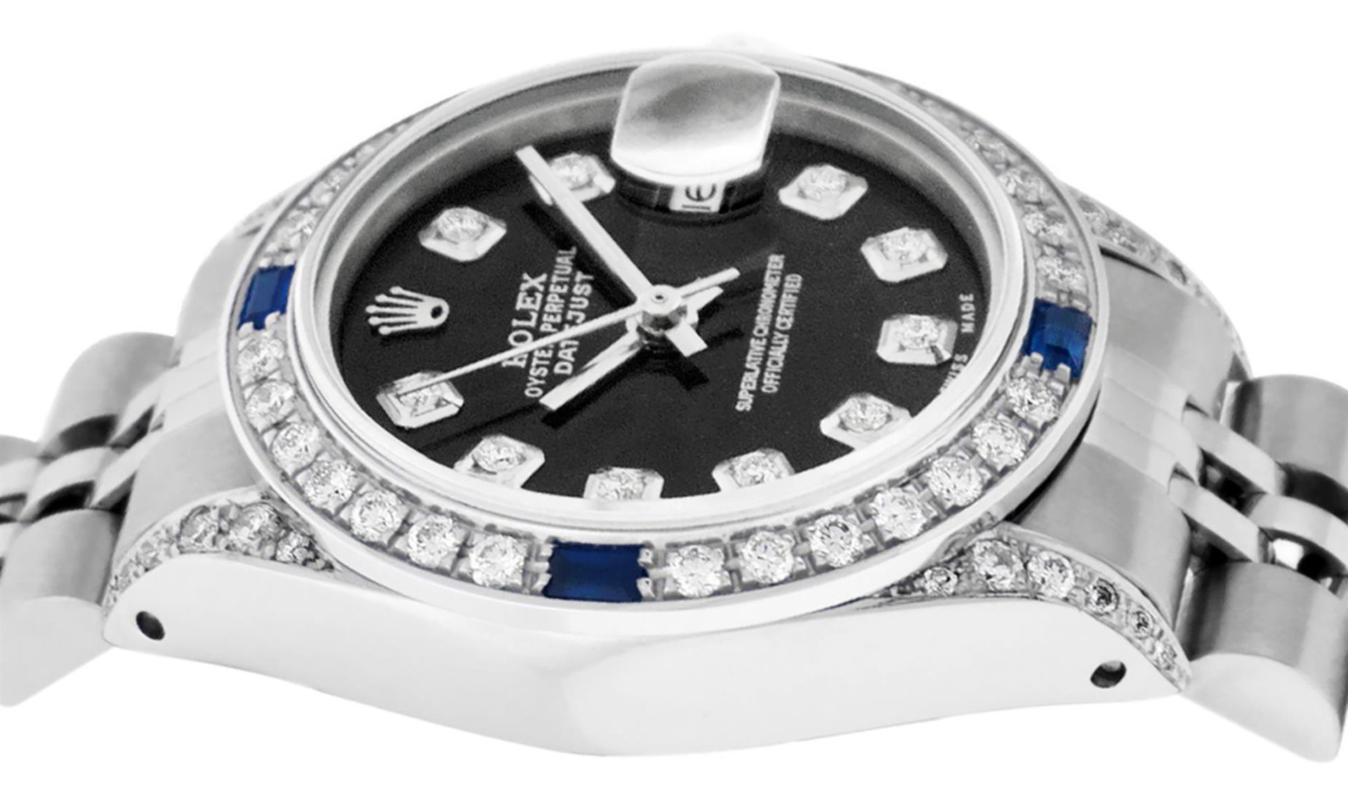 Rolex Ladies Stainless Steel Black Diamond Lugs & Sapphire Datejust 26MM - Image 5 of 9