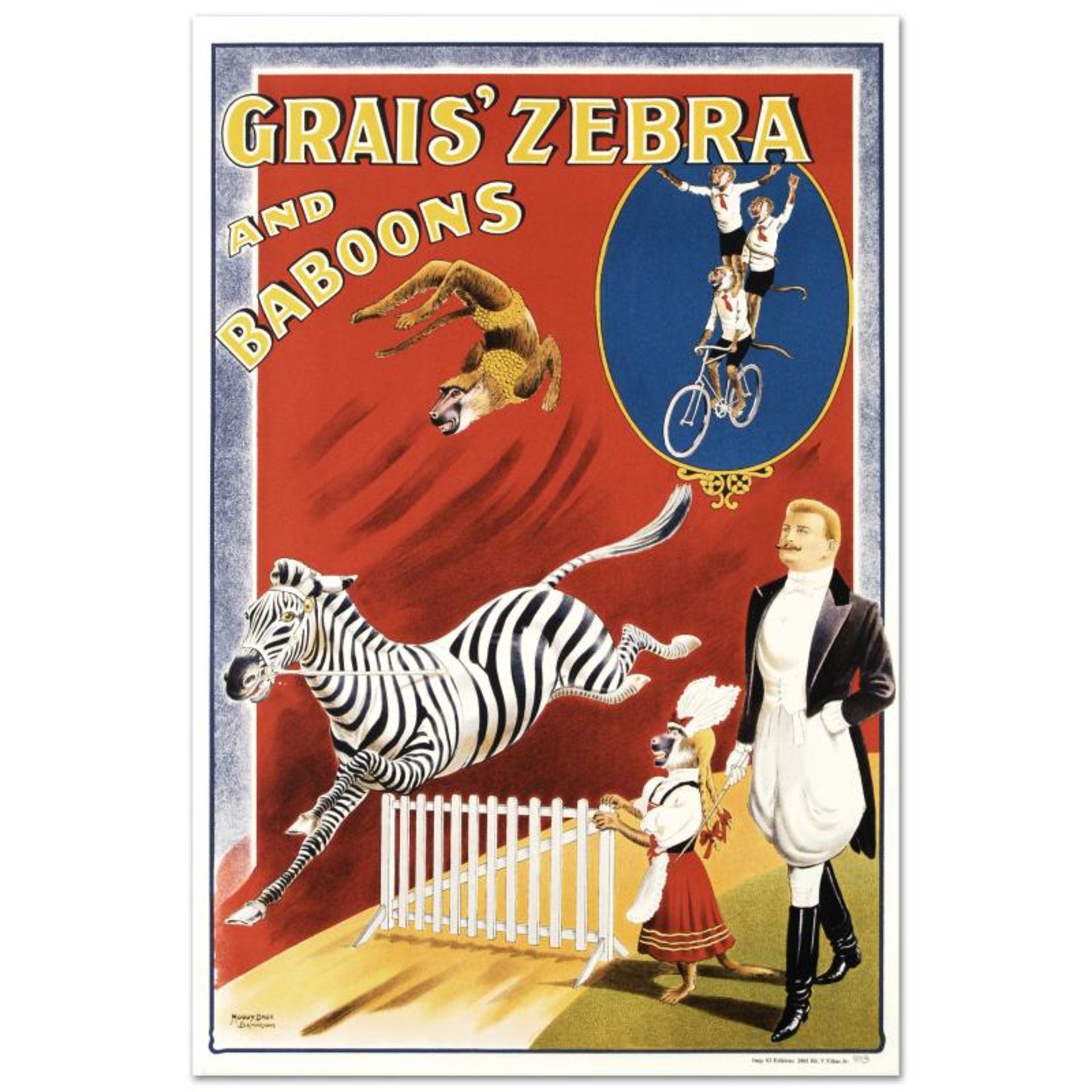 RE Society, "Grais Zebra and Baboons" Hand Pulled Lithograph, Image Originally b