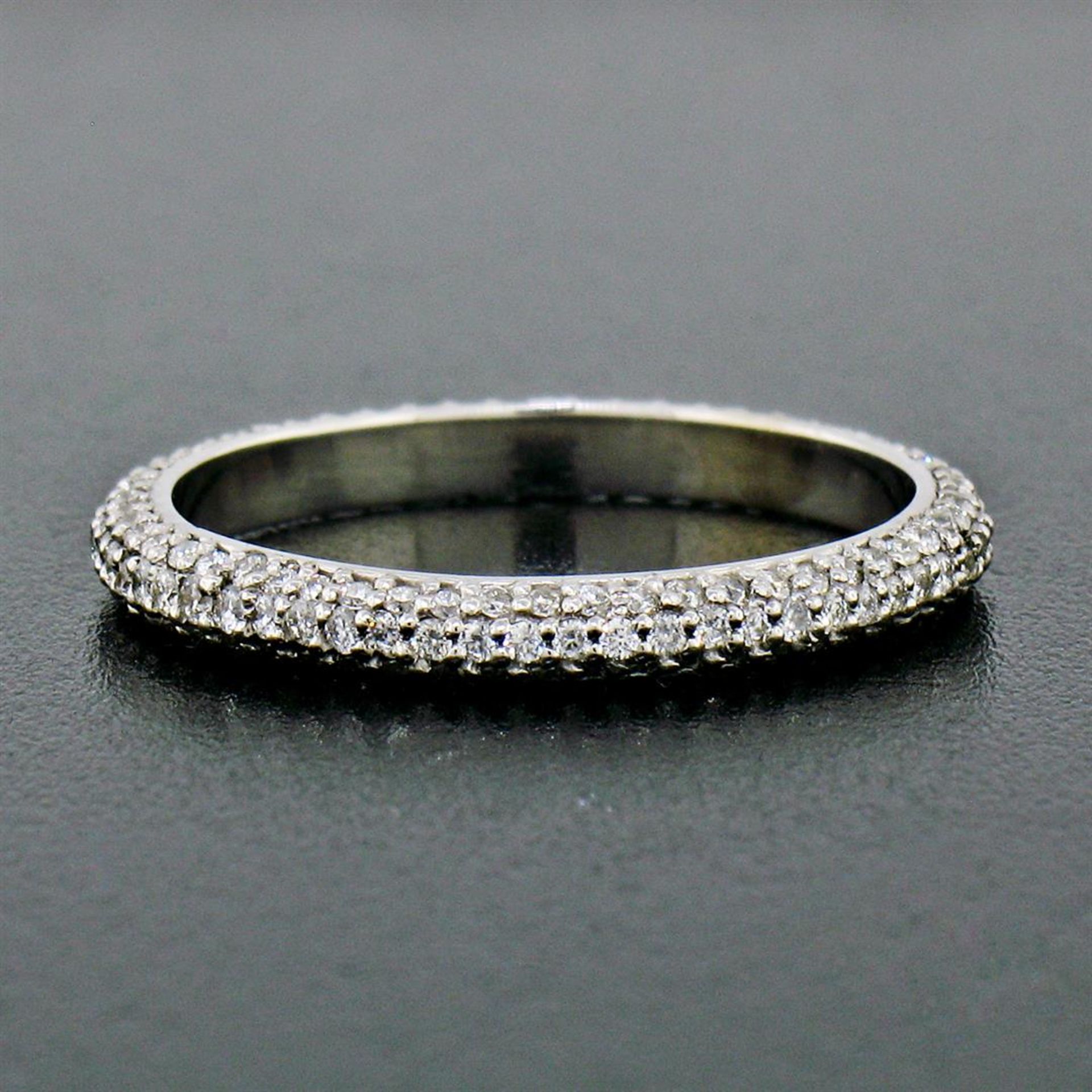 14K White Gold .85ctw Diamond 2.30mm Domed 3 Row Eternity Wedding Band Ring - Image 2 of 6