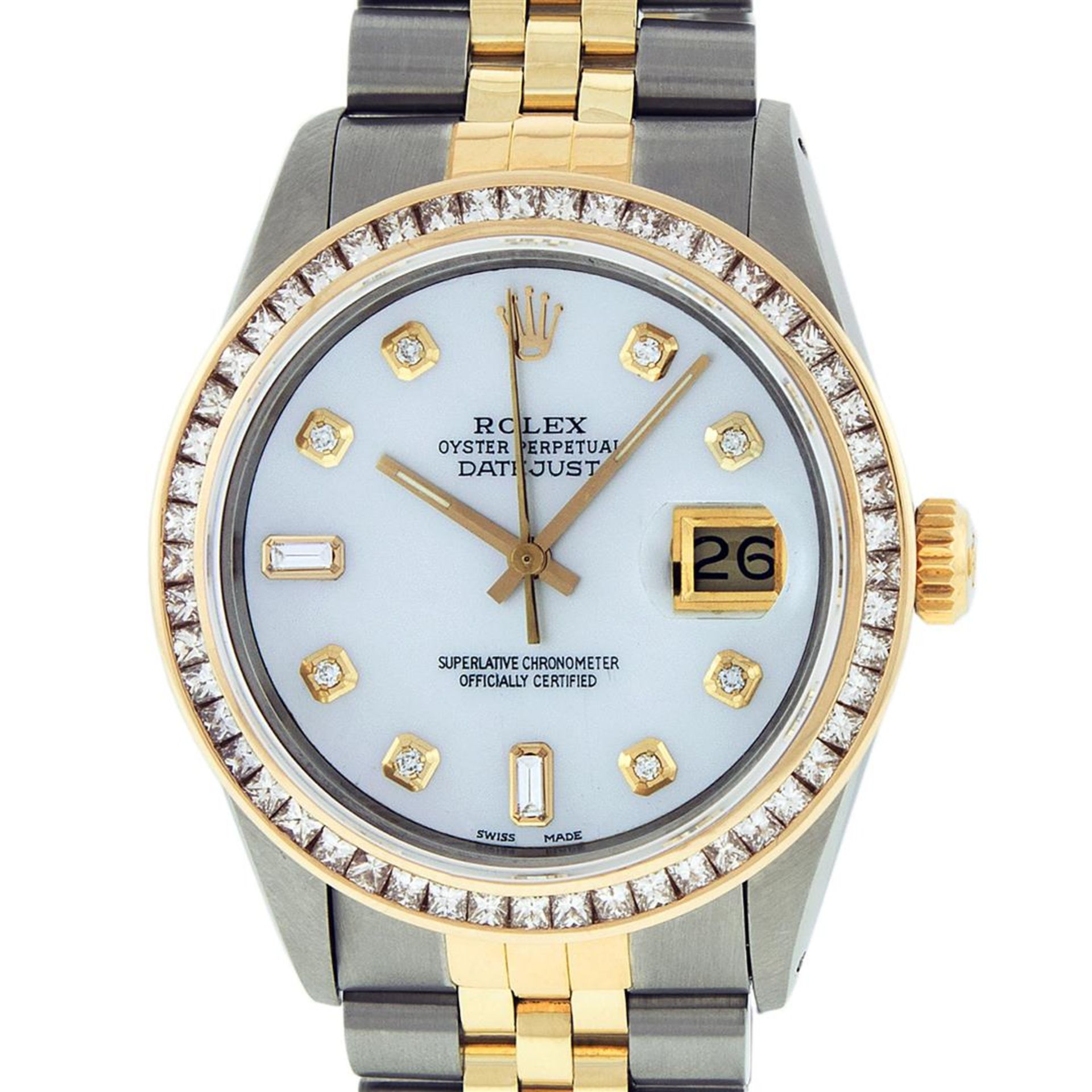Rolex Mens 2 Tone MOP Princess Cut Diamond Datejust Wristwatch With Rolex Box - Image 2 of 9