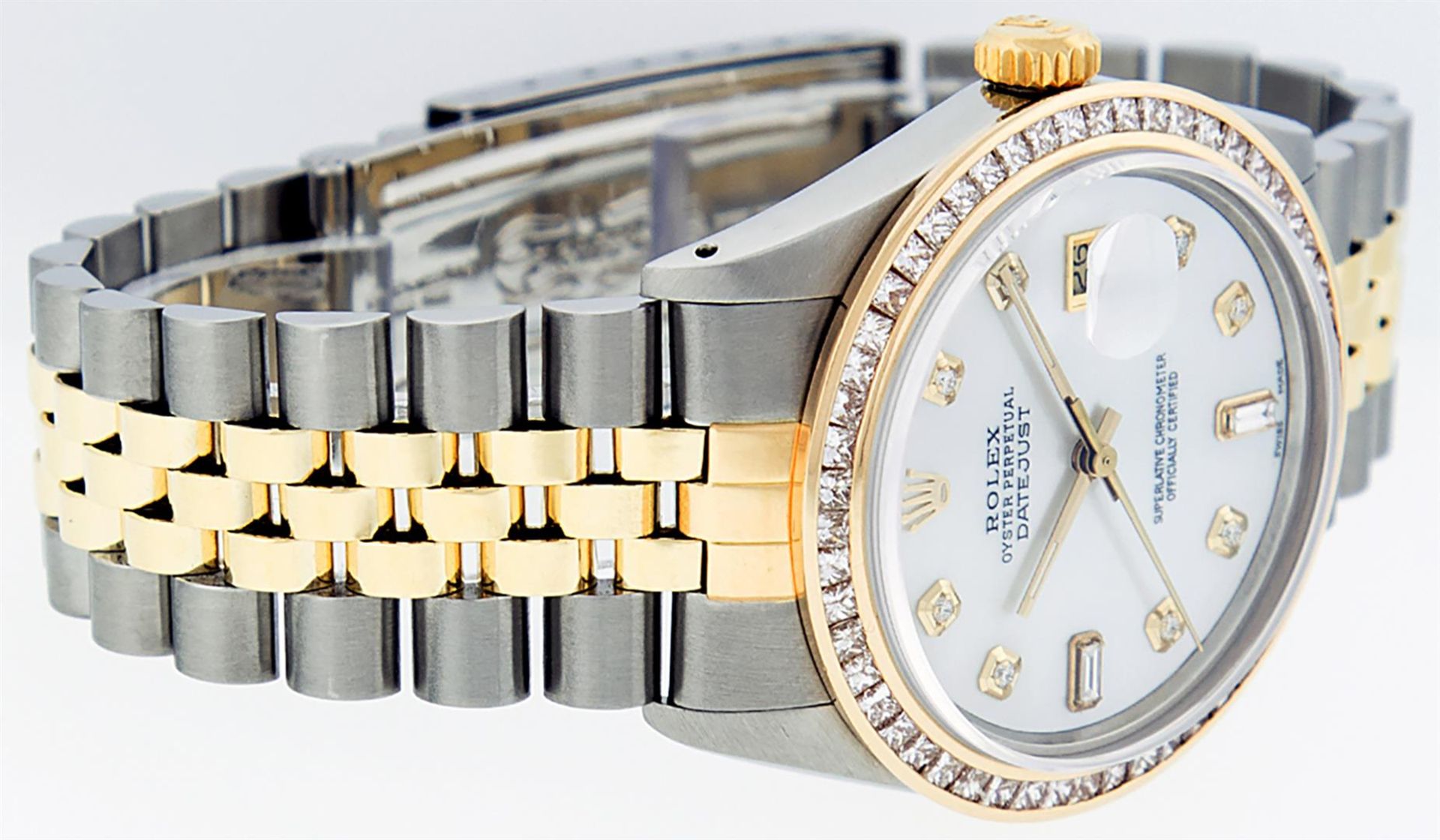 Rolex Mens 2 Tone MOP Princess Cut Diamond Datejust Wristwatch With Rolex Box - Image 5 of 9