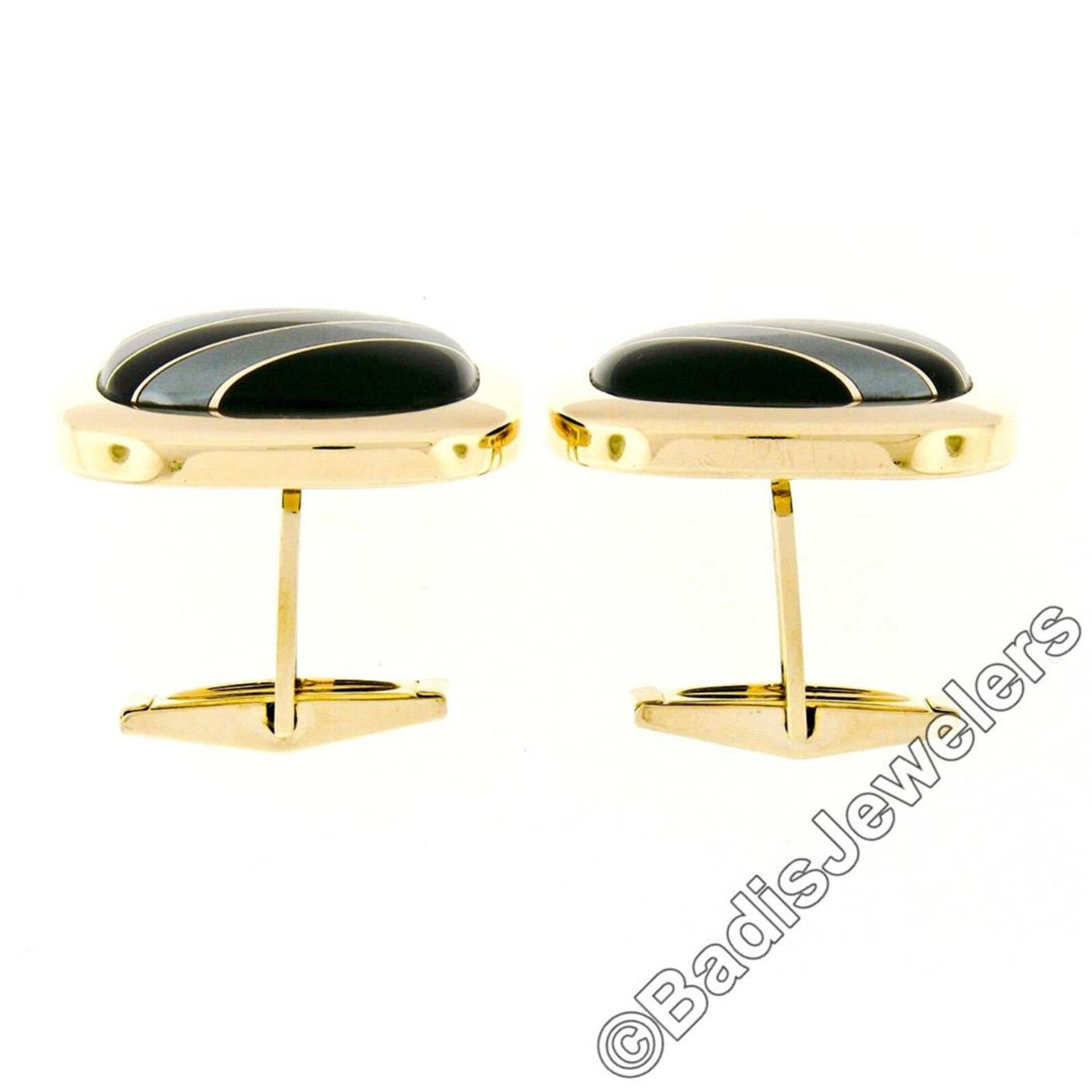 Vintage 14kt Yellow Gold Swivel Cuff Links w/ Hematite Inlaid in Black Onyx - Image 5 of 6