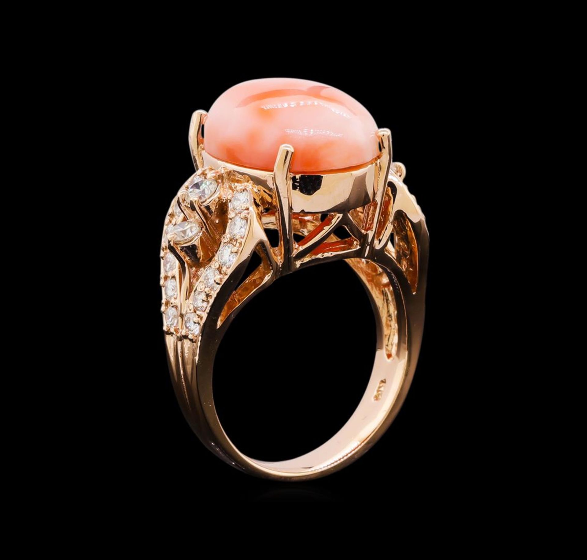5.68 ctw Pink Coral and Diamond Ring - 14KT Rose Gold - Image 4 of 5