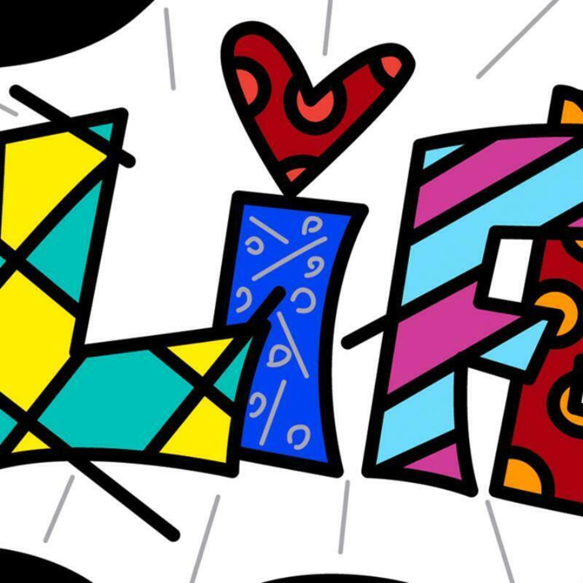Romero Britto "Life Black Mini Word" Hand Signed Giclee on Canvas; Authenticated - Image 2 of 2