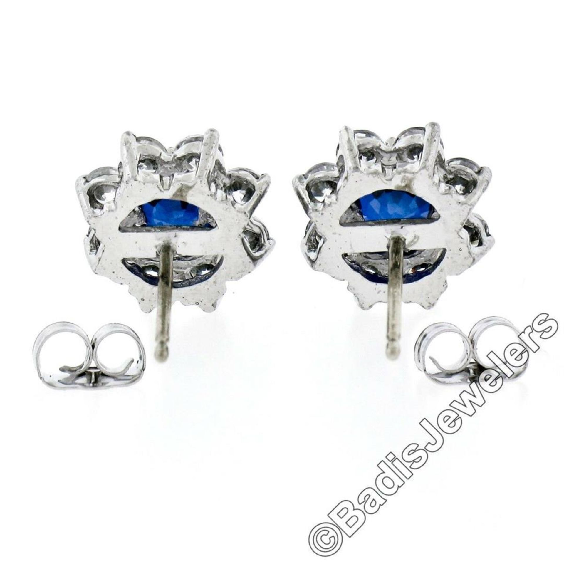 Sterling Silver Blue Crystal & CZ Halo Stud Earrings w/ 14kt White Gold Posts - Image 5 of 5