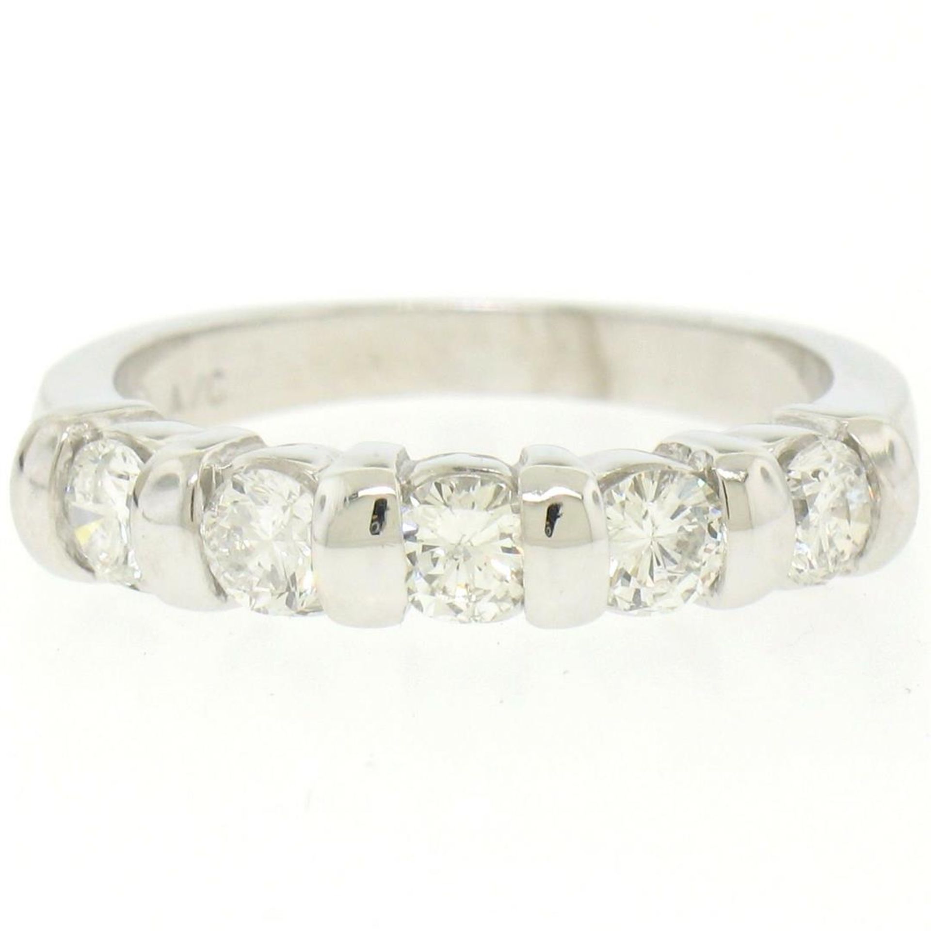 NEW 14k White Gold FINE .80ctw Bar Set Round Brilliant Diamond Wedding Band Ring - Image 3 of 9