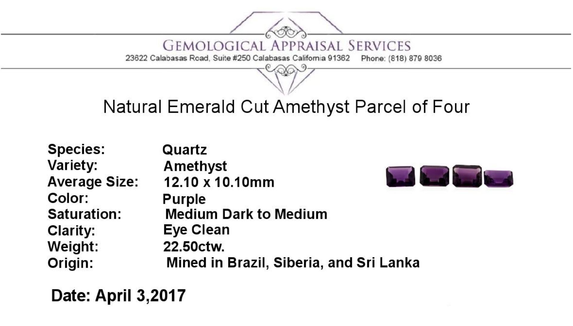 22.50ctw. Natural Emerald Cut Amethyst Parcel of Four - Image 3 of 3