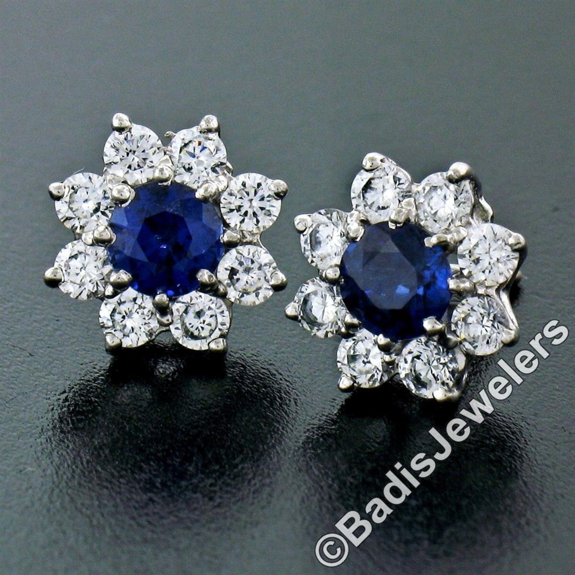 Sterling Silver Blue Crystal & CZ Halo Stud Earrings w/ 14kt White Gold Posts - Image 2 of 5